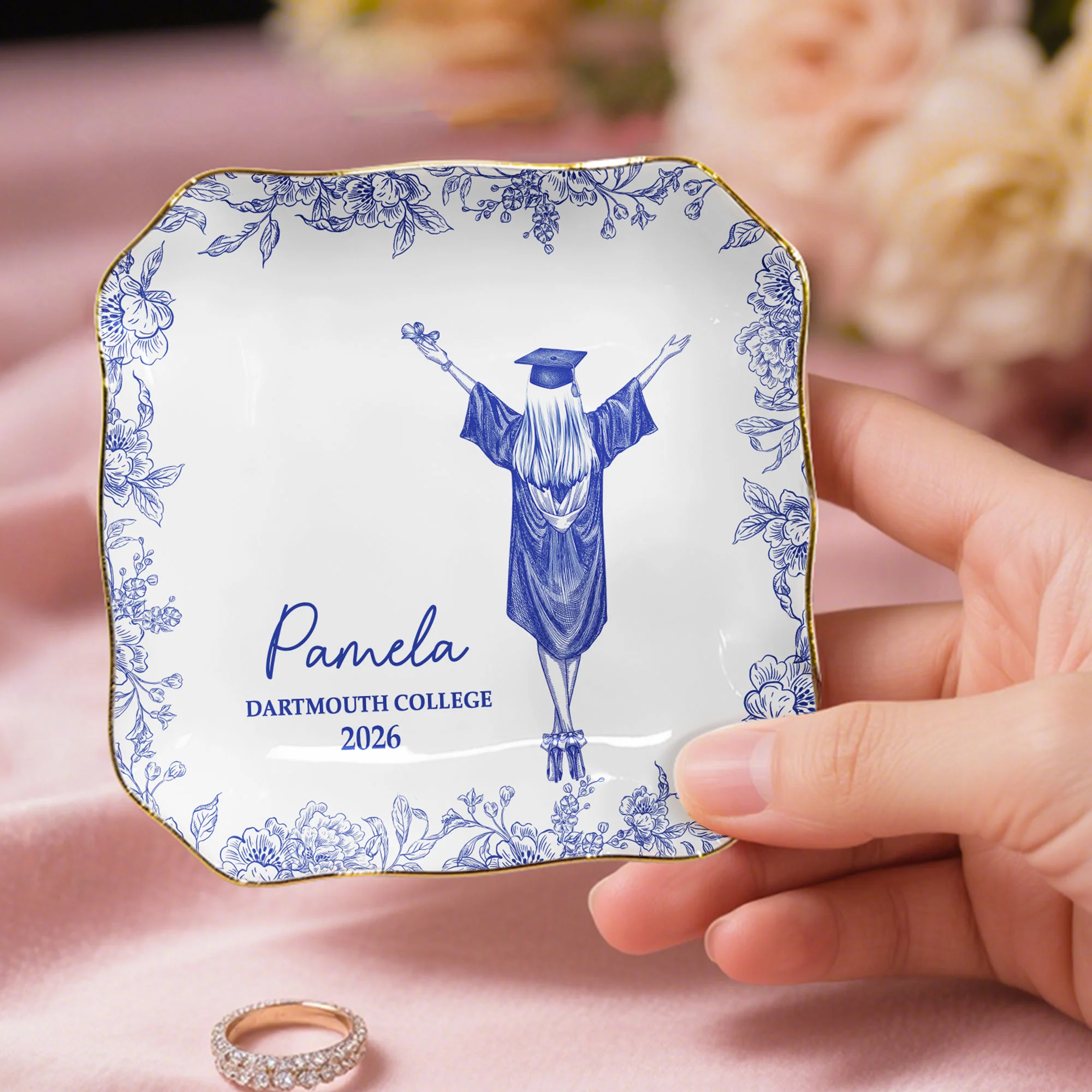 Graduation Toile De Jouy - Personalized Jewelry Dish - Image 4