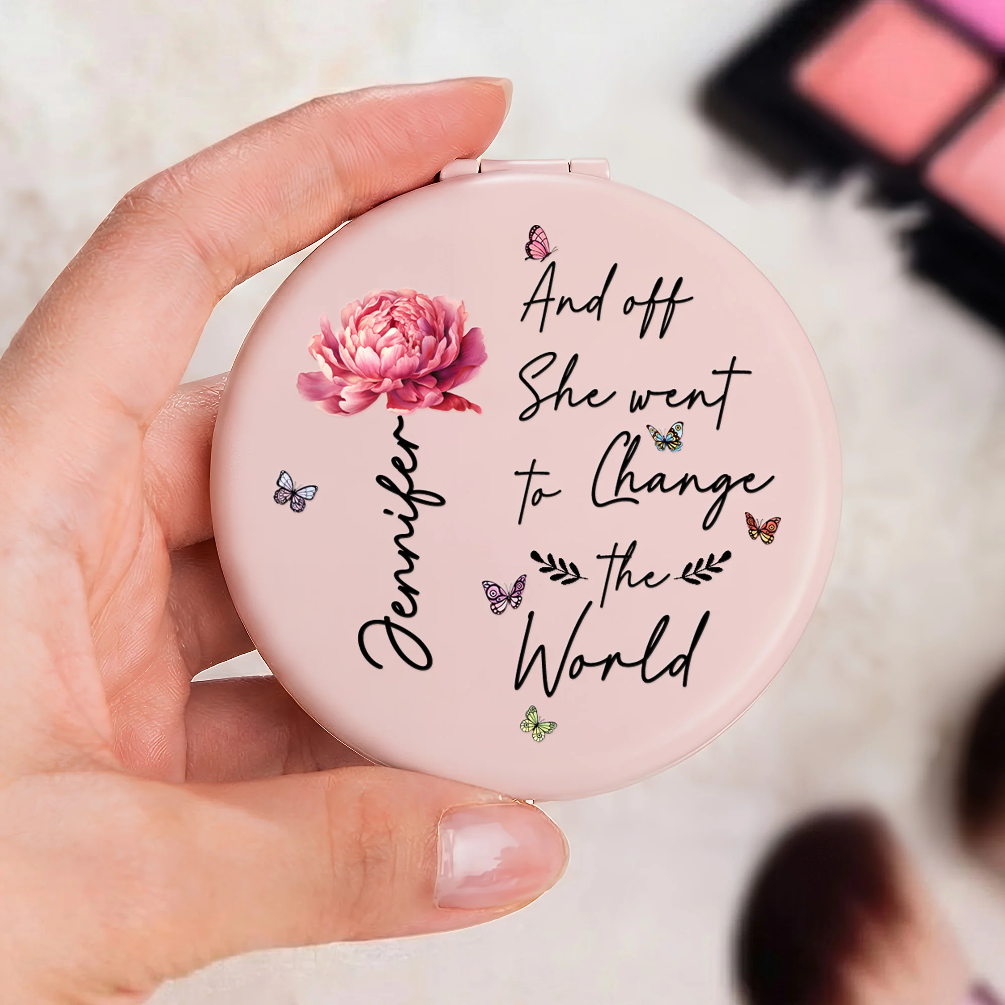 Graduation With Birth Flower Gifts For Her Women Girls - Personalized Compact Mirror - Image 2