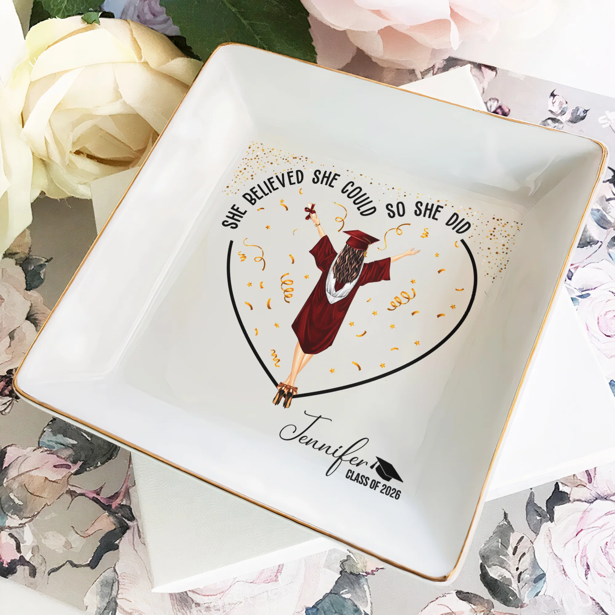 Graduation Gifts She Believed She Could So She Did - Personalized Jewelry Dish - Image 2