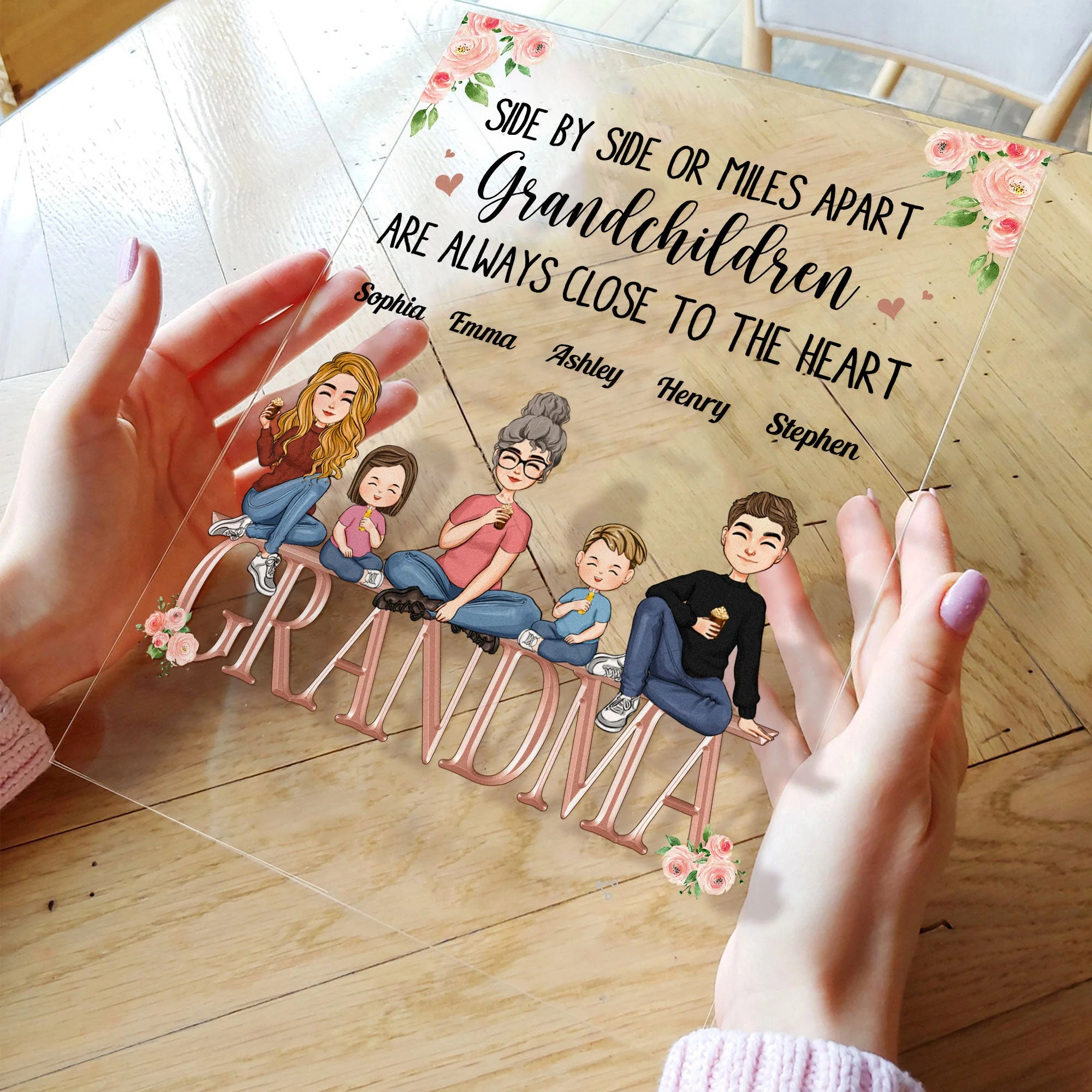 Grandchildren Are Always Close To The Heart - Personalized Acrylic Plaque - Birthday, New Year, Mother's Day Gift For Grandma, Nana, Gigi, Granny - Image 2