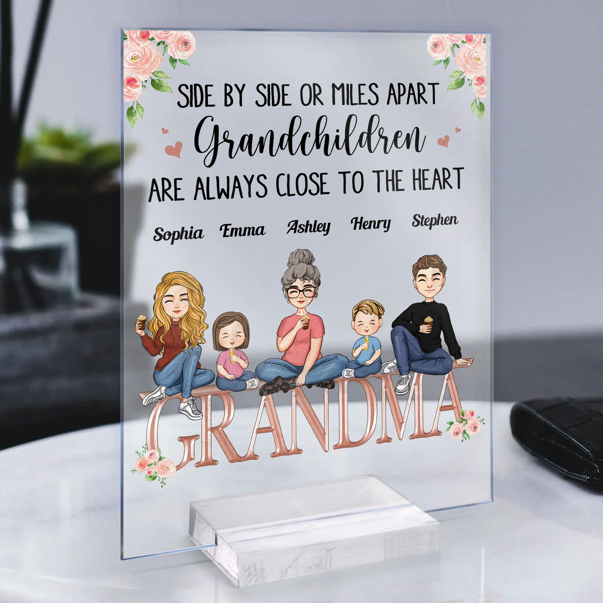 Grandchildren Are Always Close To The Heart - Personalized Acrylic Plaque - Birthday, New Year, Mother's Day Gift For Grandma, Nana, Gigi, Granny - Image 3