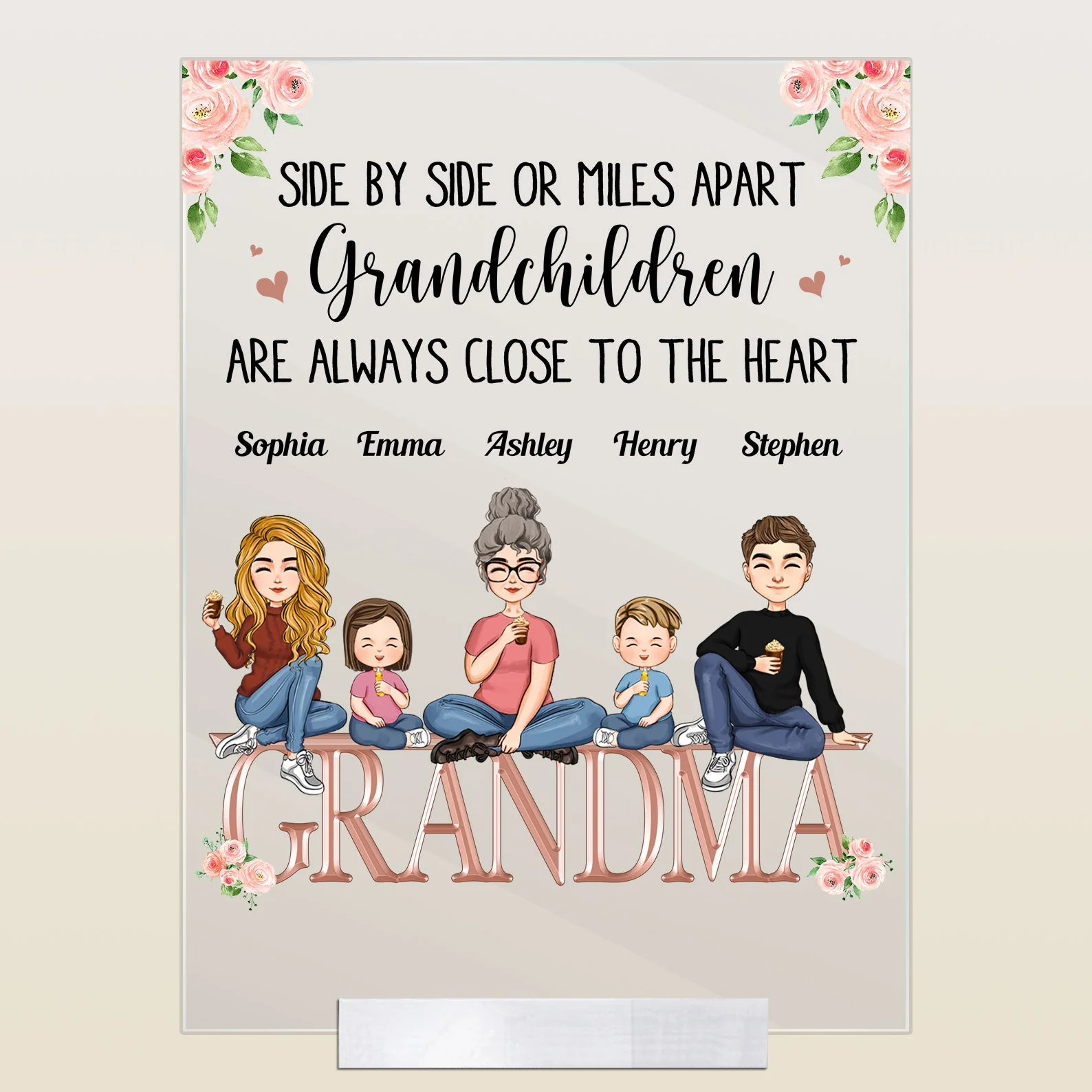 Grandchildren Are Always Close To The Heart - Personalized Acrylic Plaque - Birthday, New Year, Mother's Day Gift For Grandma, Nana, Gigi, Granny - Image 4