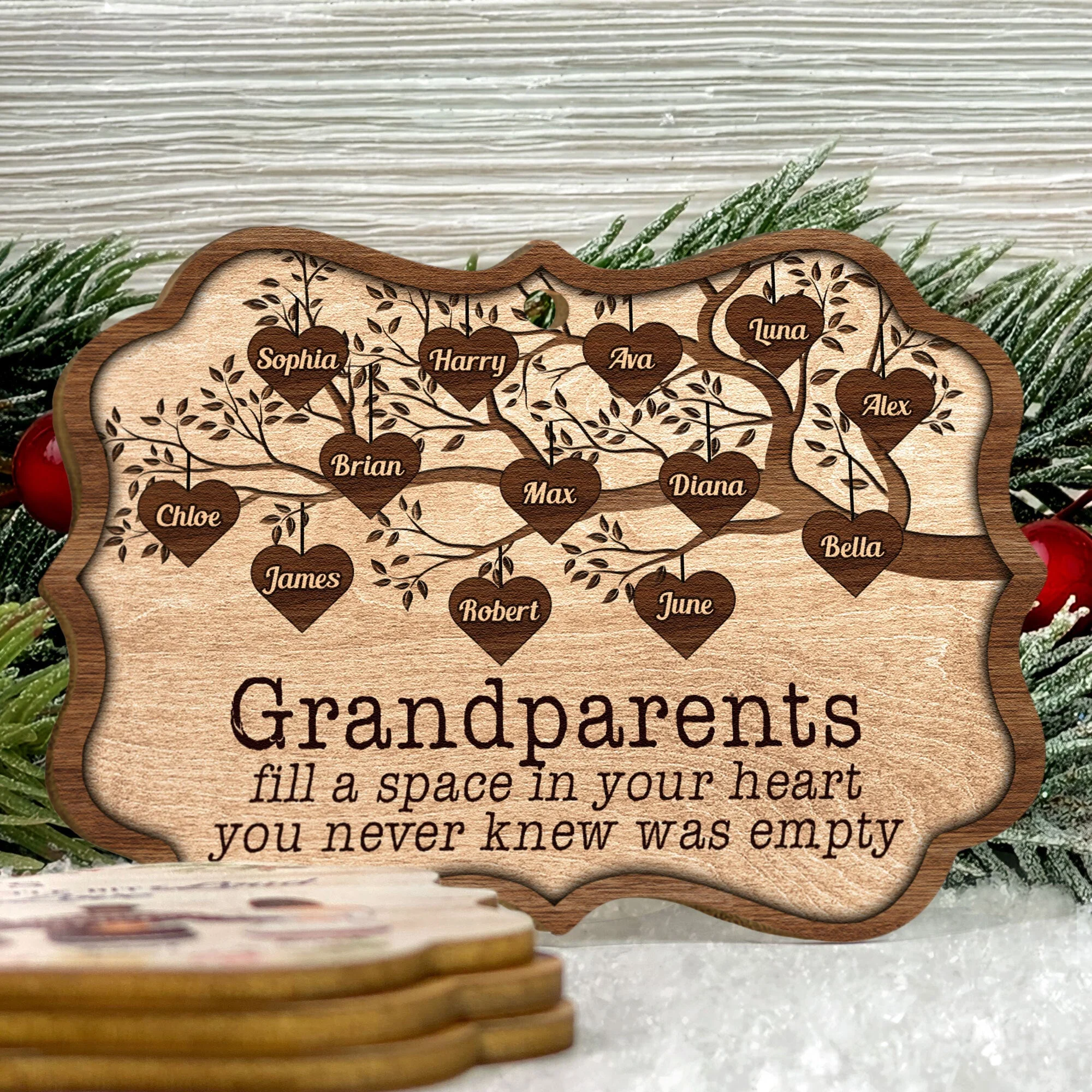 Grandchildren Fill A Space In Heart - Personalized Wooden/Aluminum Ornament - Christmas, Heartwarming Gift For Family Members, Grandma, Grandpa, Mom, Dad - Image 2