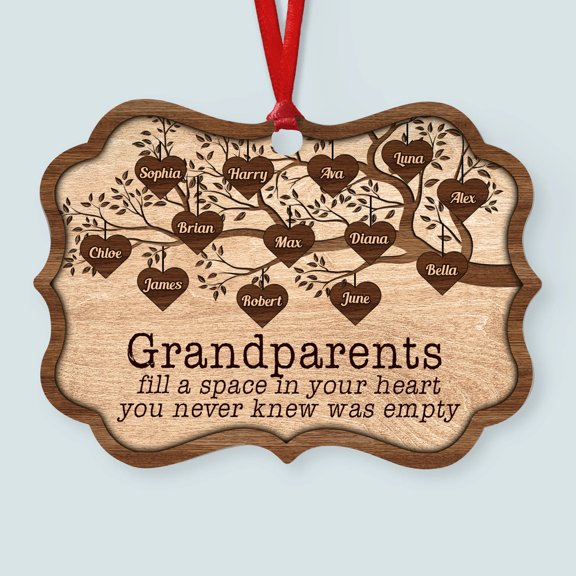 Grandchildren Fill A Space In Heart - Personalized Wooden/Aluminum Ornament - Christmas, Heartwarming Gift For Family Members, Grandma, Grandpa, Mom, Dad - Image 3