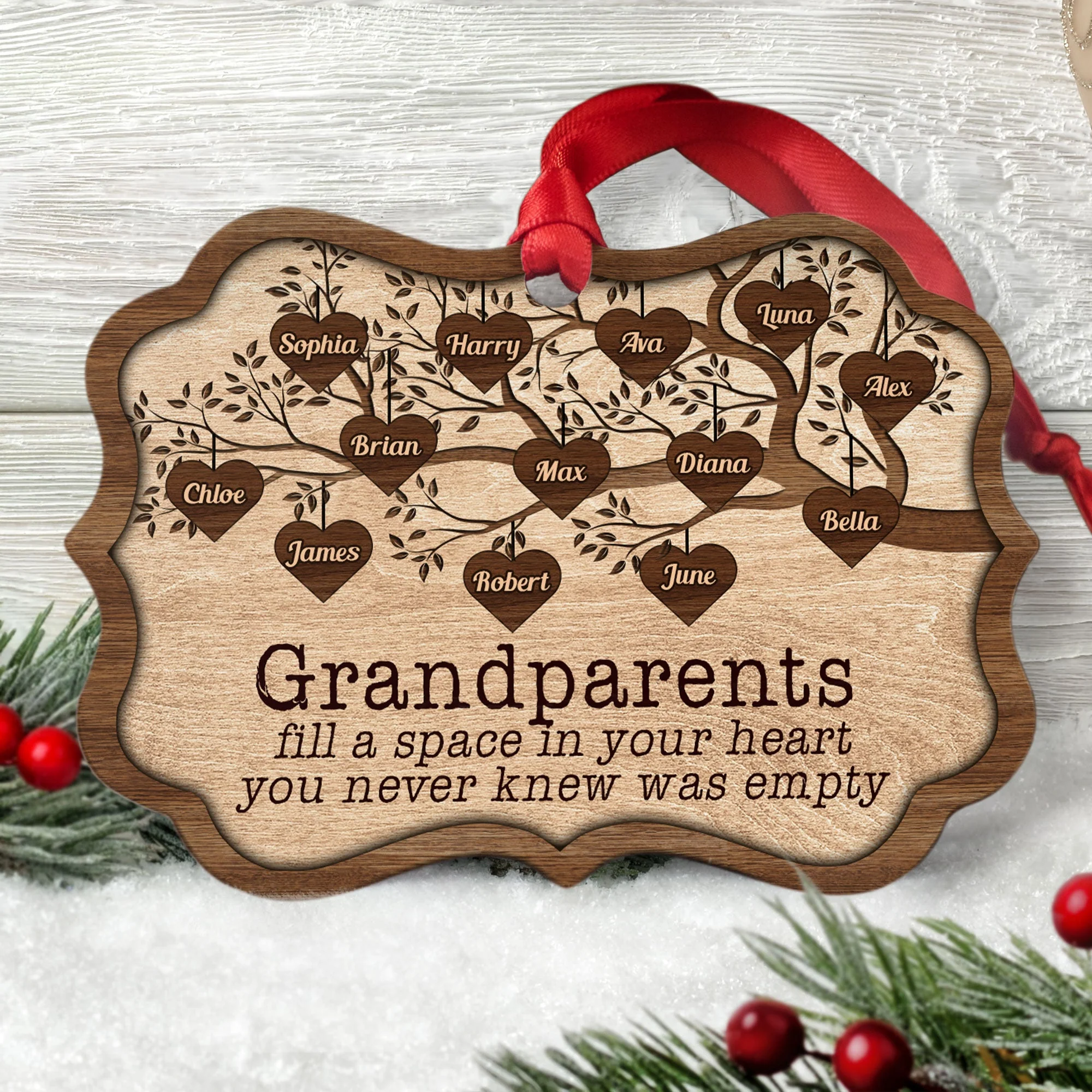 Grandchildren Fill A Space In Heart - Personalized Wooden/Aluminum Ornament - Christmas, Heartwarming Gift For Family Members, Grandma, Grandpa, Mom, Dad - Image 4