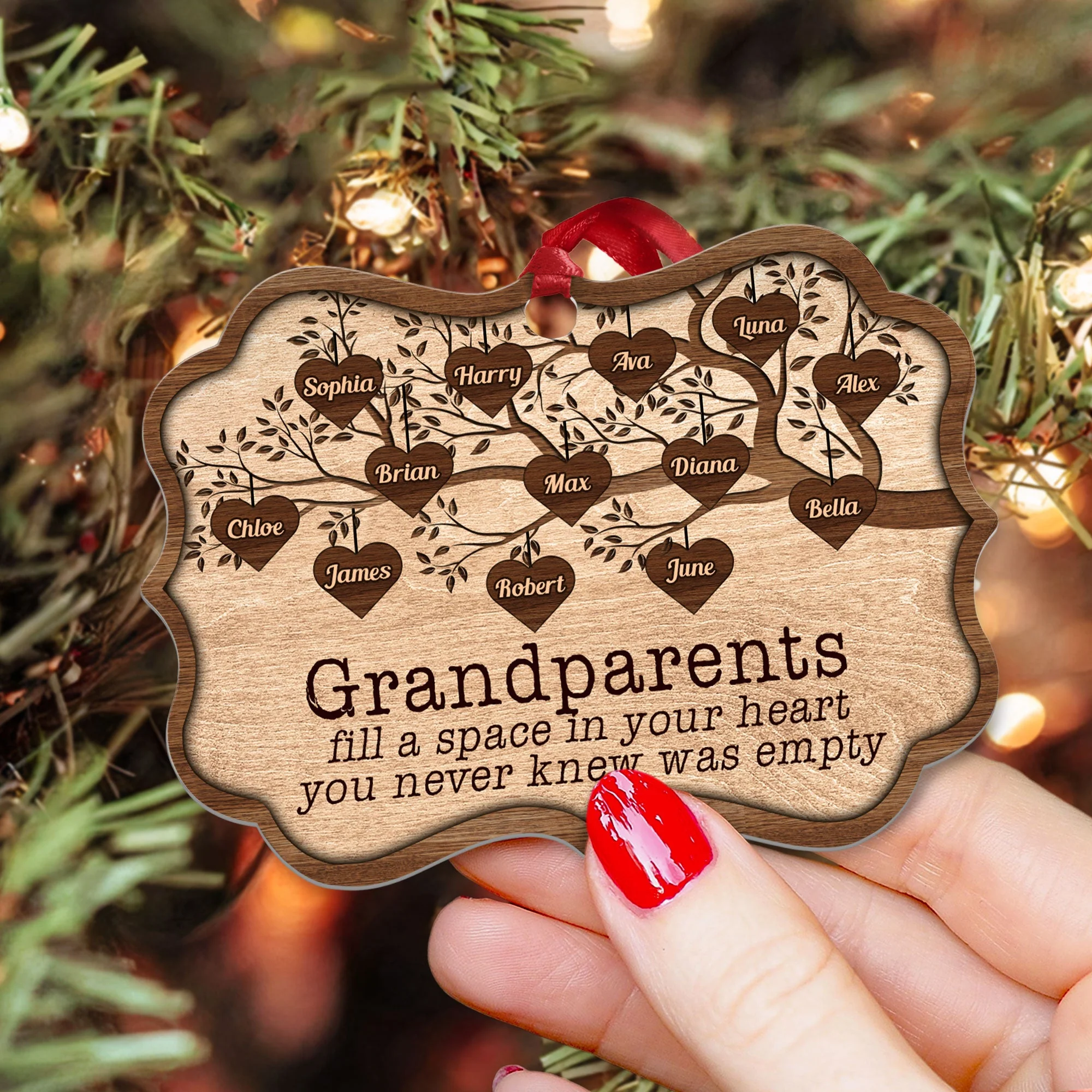 Grandchildren Fill A Space In Heart - Personalized Wooden/Aluminum Ornament - Christmas, Heartwarming Gift For Family Members, Grandma, Grandpa, Mom, Dad - Image 5