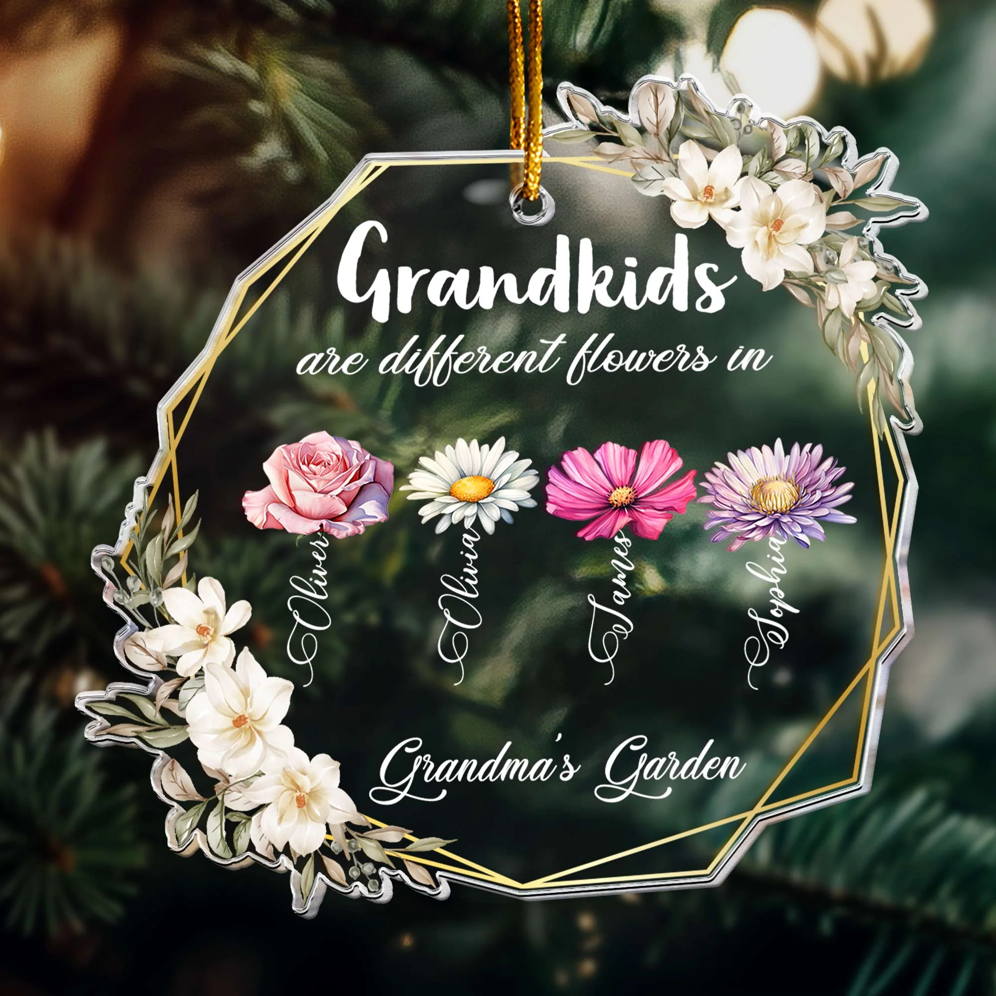 Grandkids Are Different Flowers - Personalized Acrylic Ornament - Image 2
