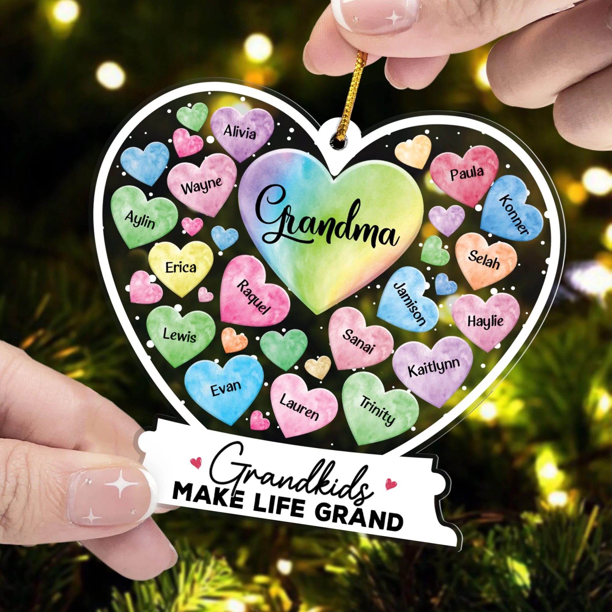 Grandkids Hearts - Personalized Heart Globe Shaped Acrylic Ornament - Image 4