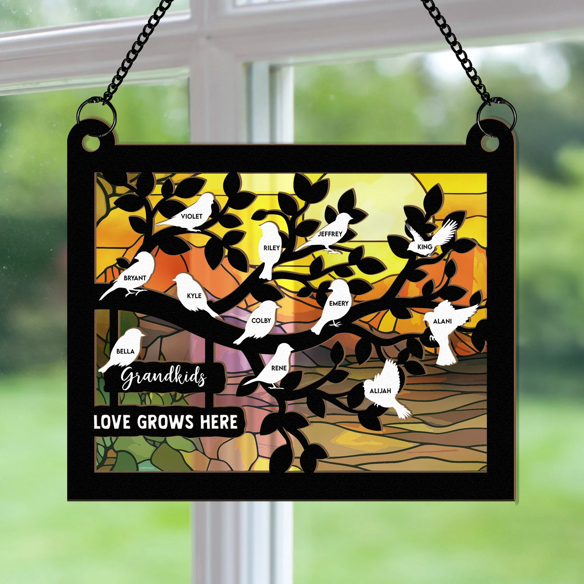 Grandkids Love Grows Here Personalized Window Hanging Suncatcher Ornament - Image 3