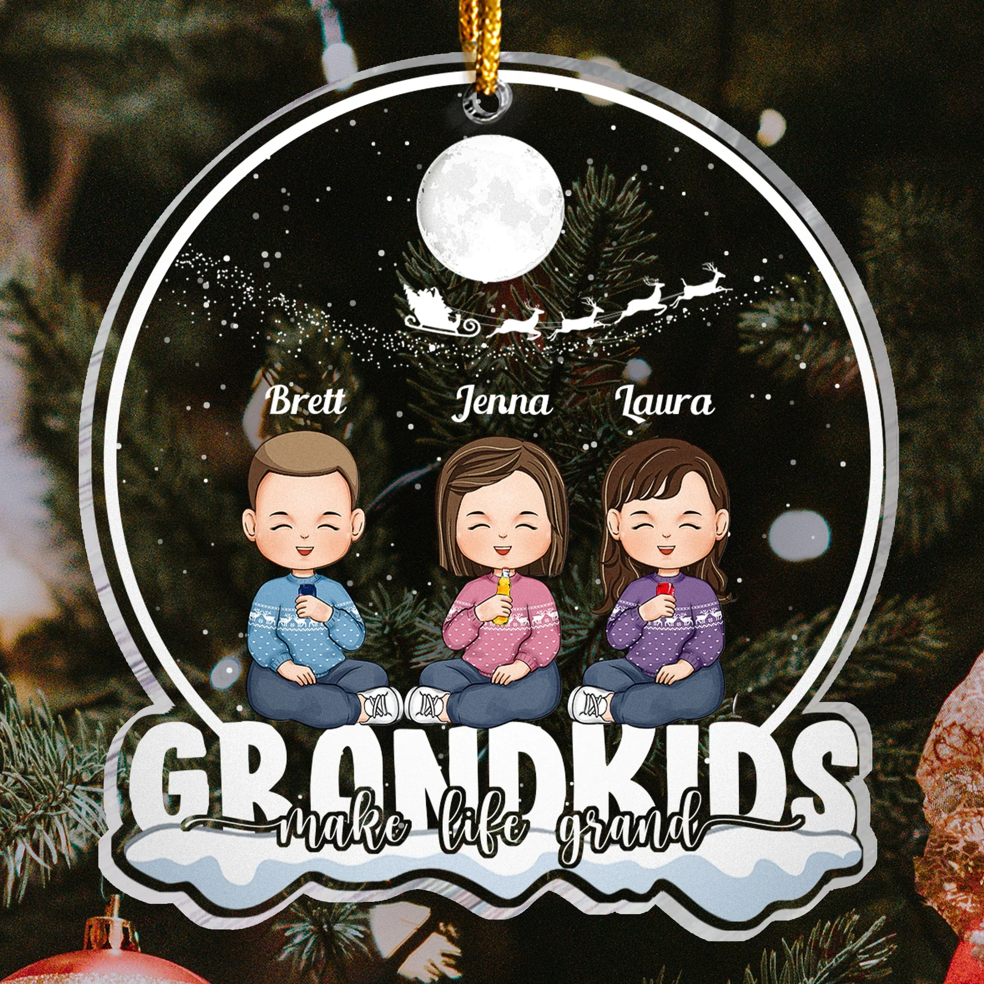 Grandkids Make Life Grand - Personalized Christmas Shaped Acrylic Ornament - Image 3
