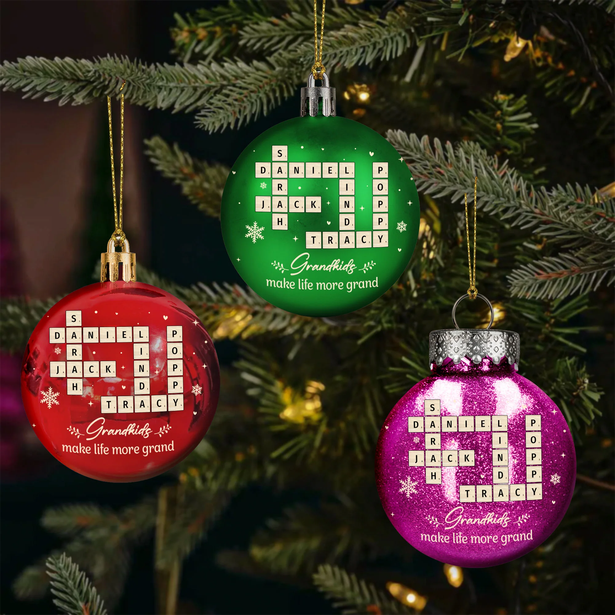 Grandkids Make Life More Grand - Personalized Ball Ornament - Image 2