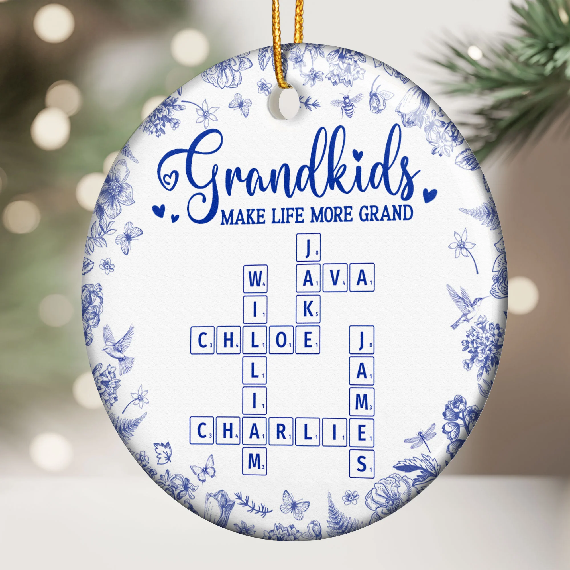 Grandkids Make Life More Grand - Personalized Ceramic Ornament - Image 2
