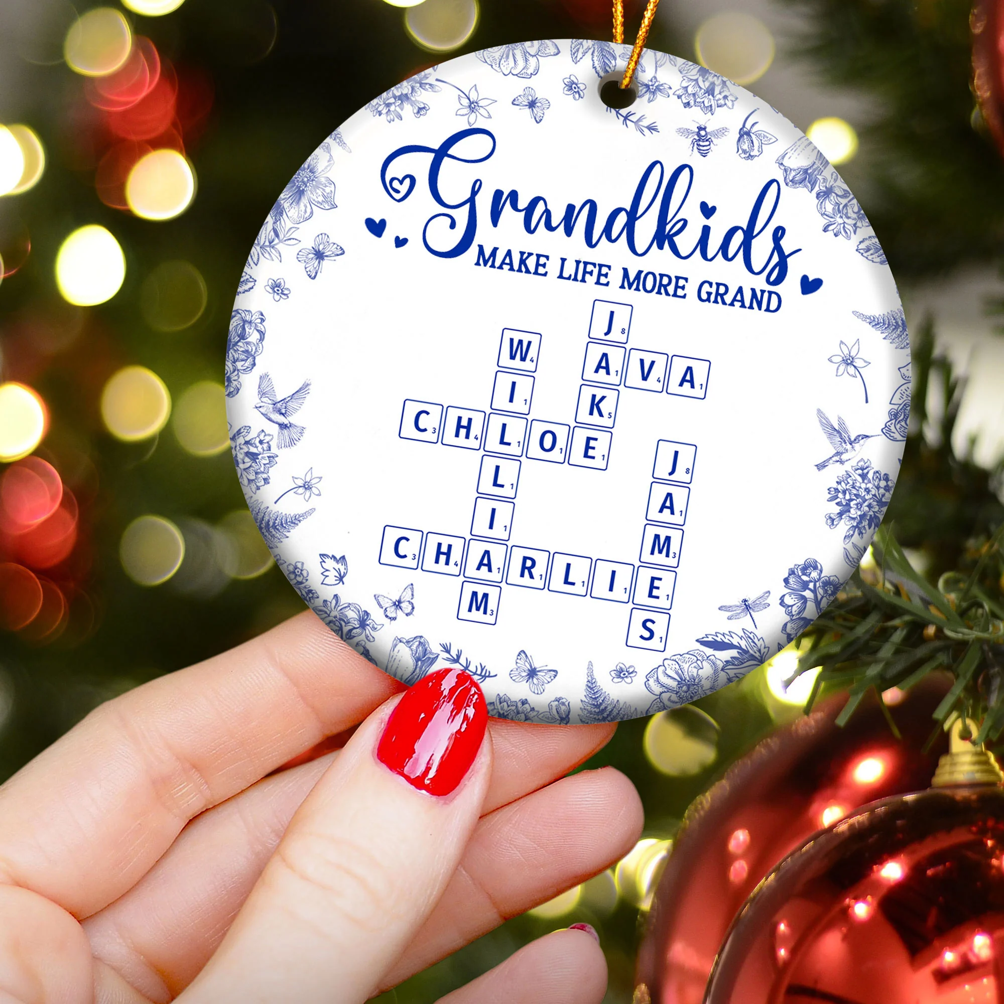 Grandkids Make Life More Grand - Personalized Ceramic Ornament - Image 3