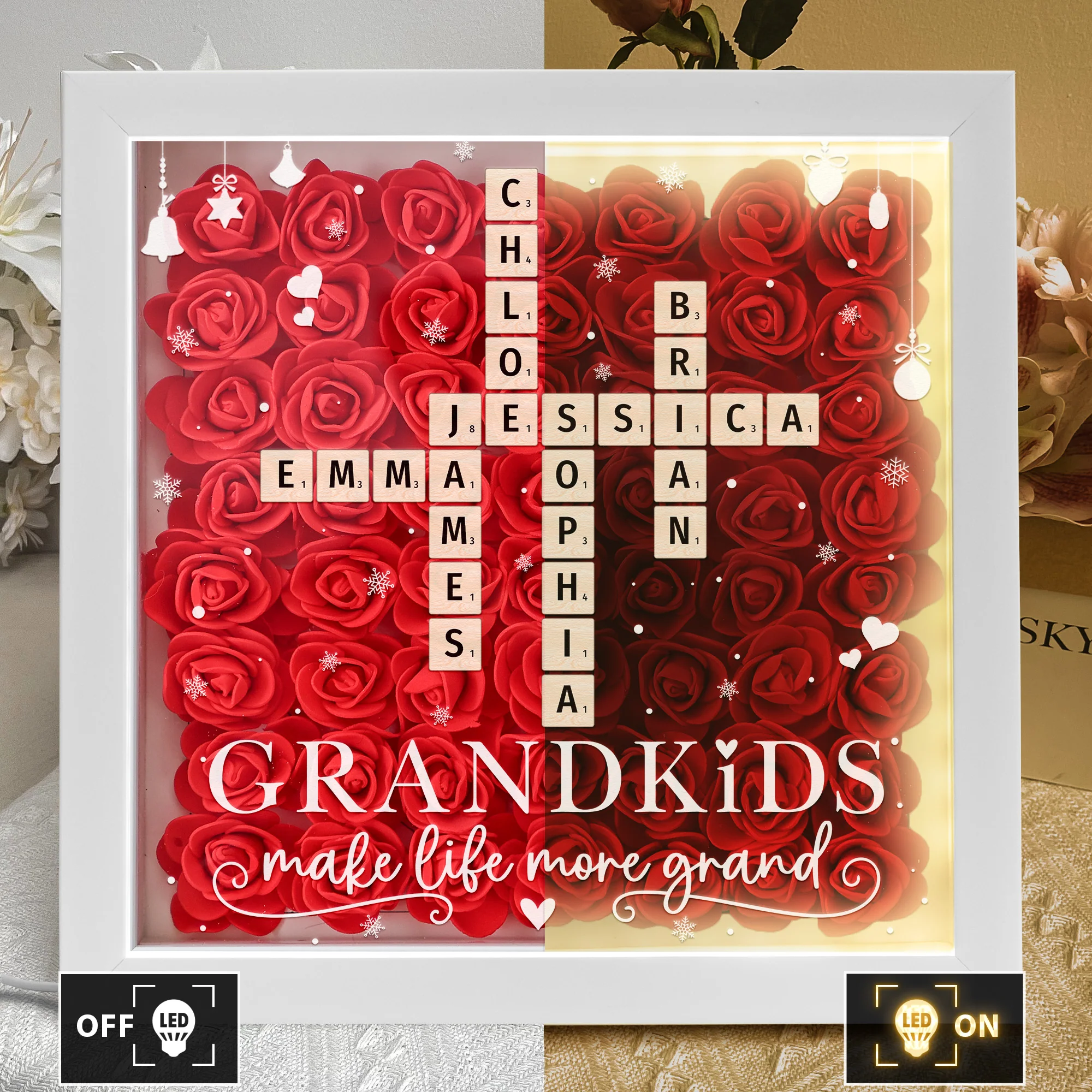 Grandkids Make Life More Grand - Personalized Flower Shadow Box With LED Light - Image 3