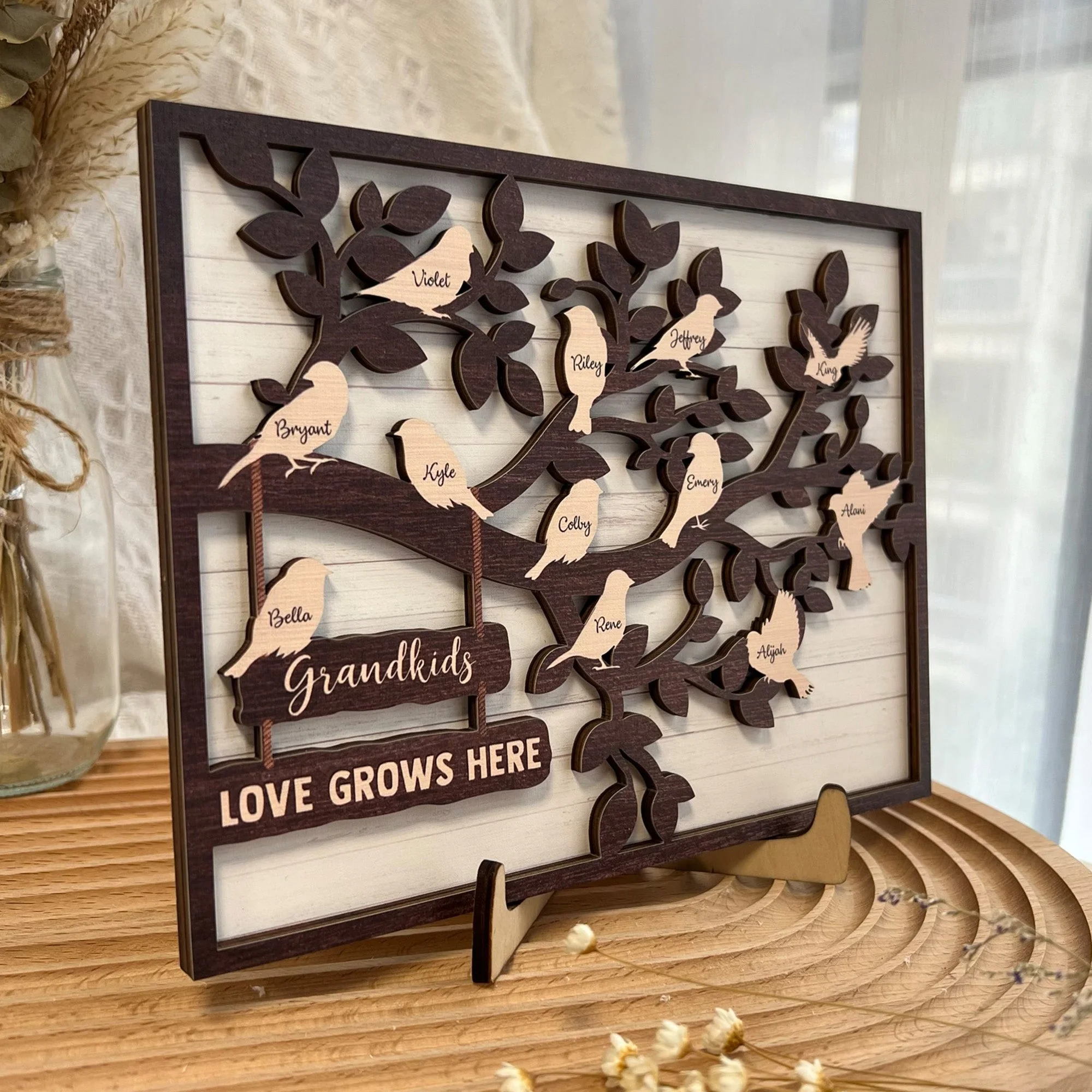 Grandkids Tree Love Grows Here - Personalized Wooden Plaque - Image 2