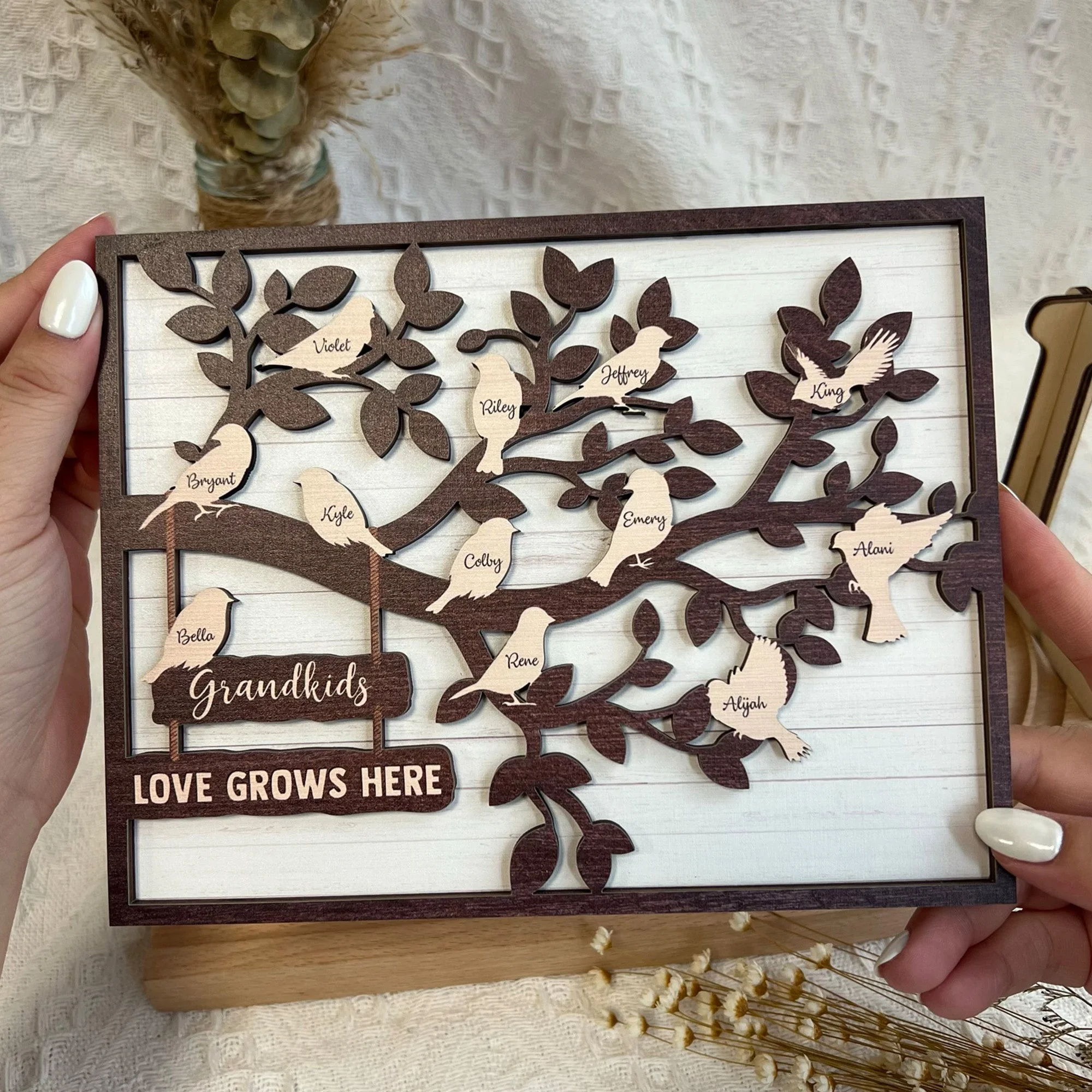Grandkids Tree Love Grows Here - Personalized Wooden Plaque - Image 3