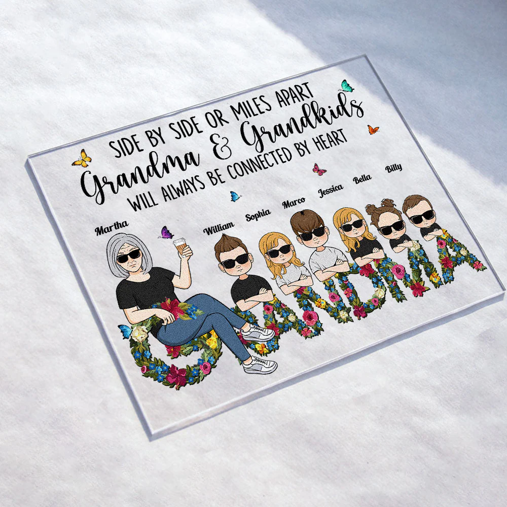 Grandma And Grandkids Will Always Be Connected By Heart Ver 2 - Personalized Acrylic Plaque - Image 2