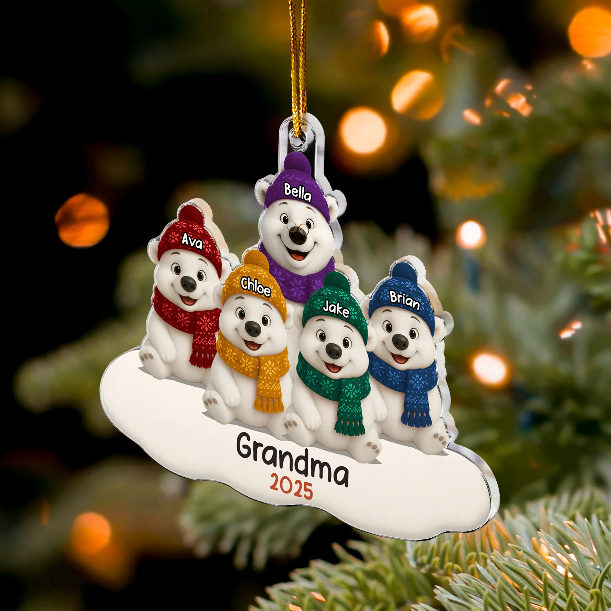 Grandma Bear With Grandkids - Personalized Acrylic Ornament - Image 3