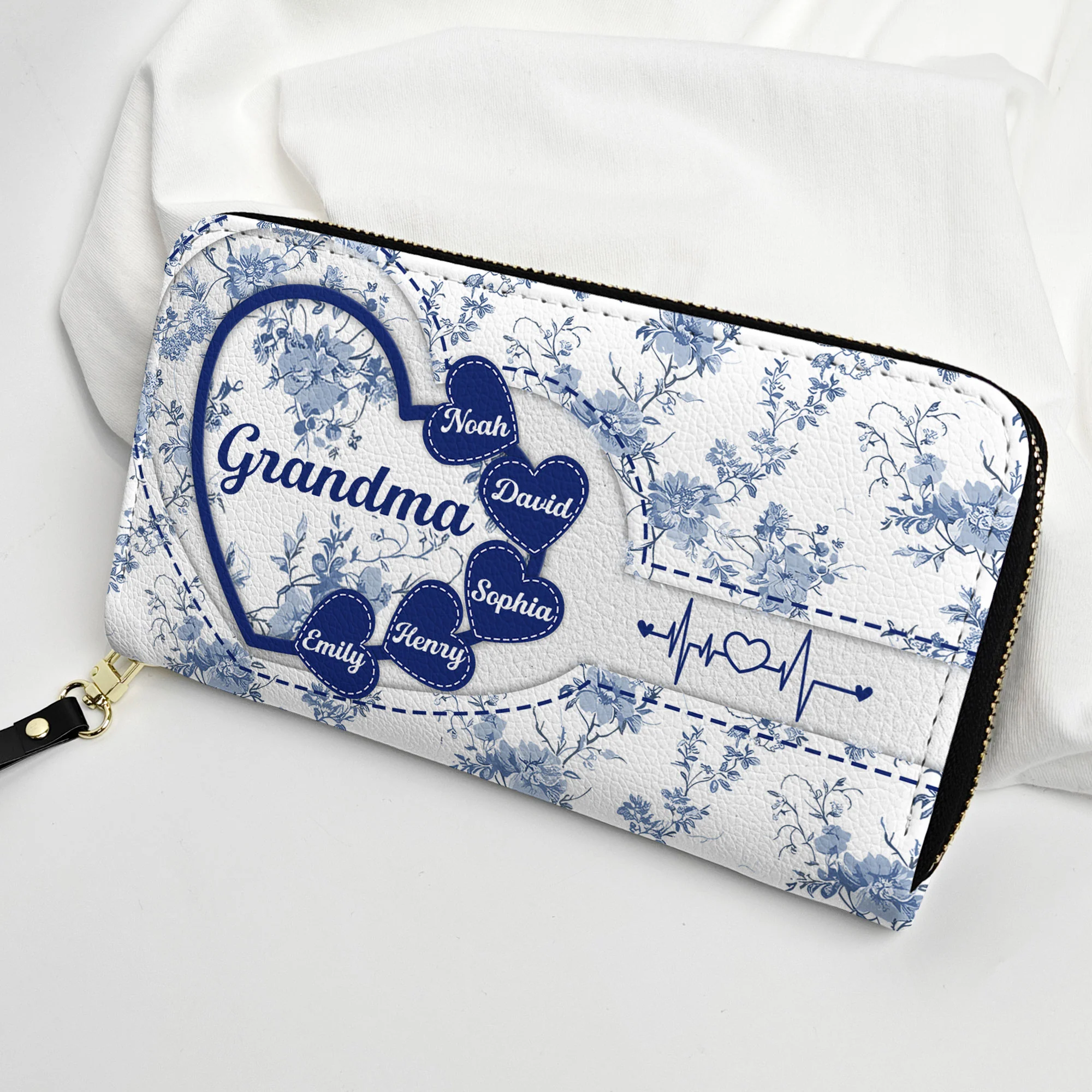 Grandma - Floral Version - Personalized Leather Long Wallet - Image 4