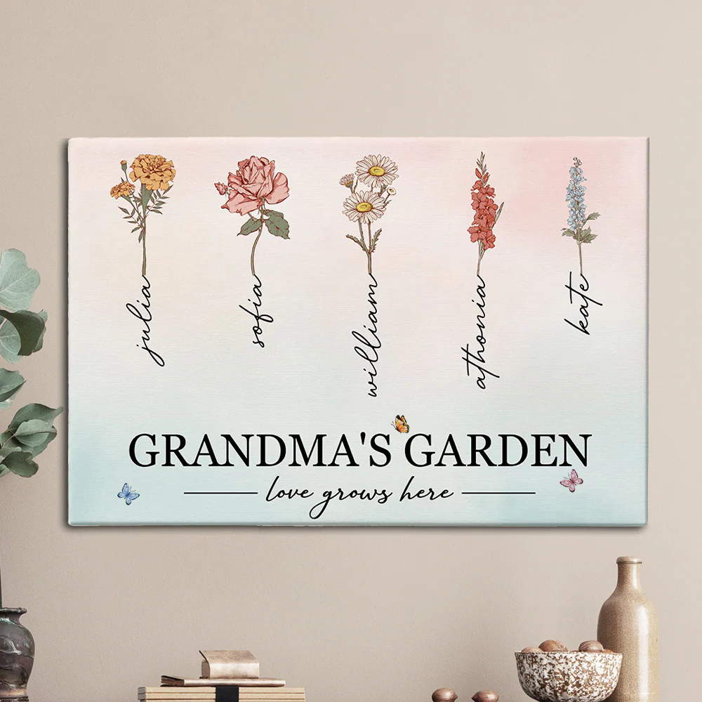 Grandma Garden Love Grows Here - Personalized Wrapped Canvas - Image 2