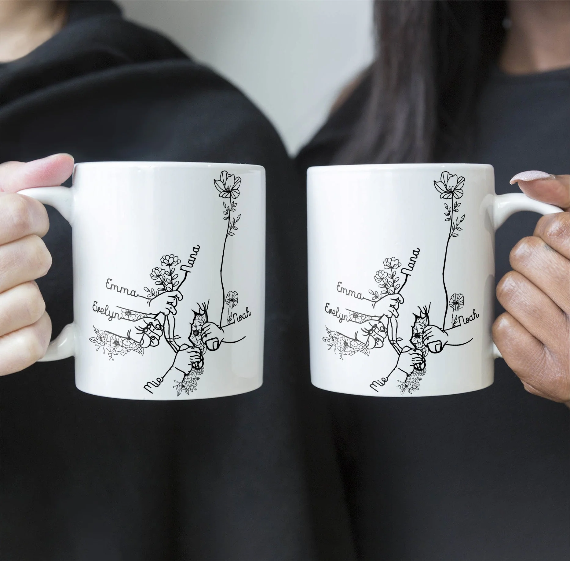 Grandma Grandchildren Holding Hand Floral Pattern - Personalized Mug - Image 2