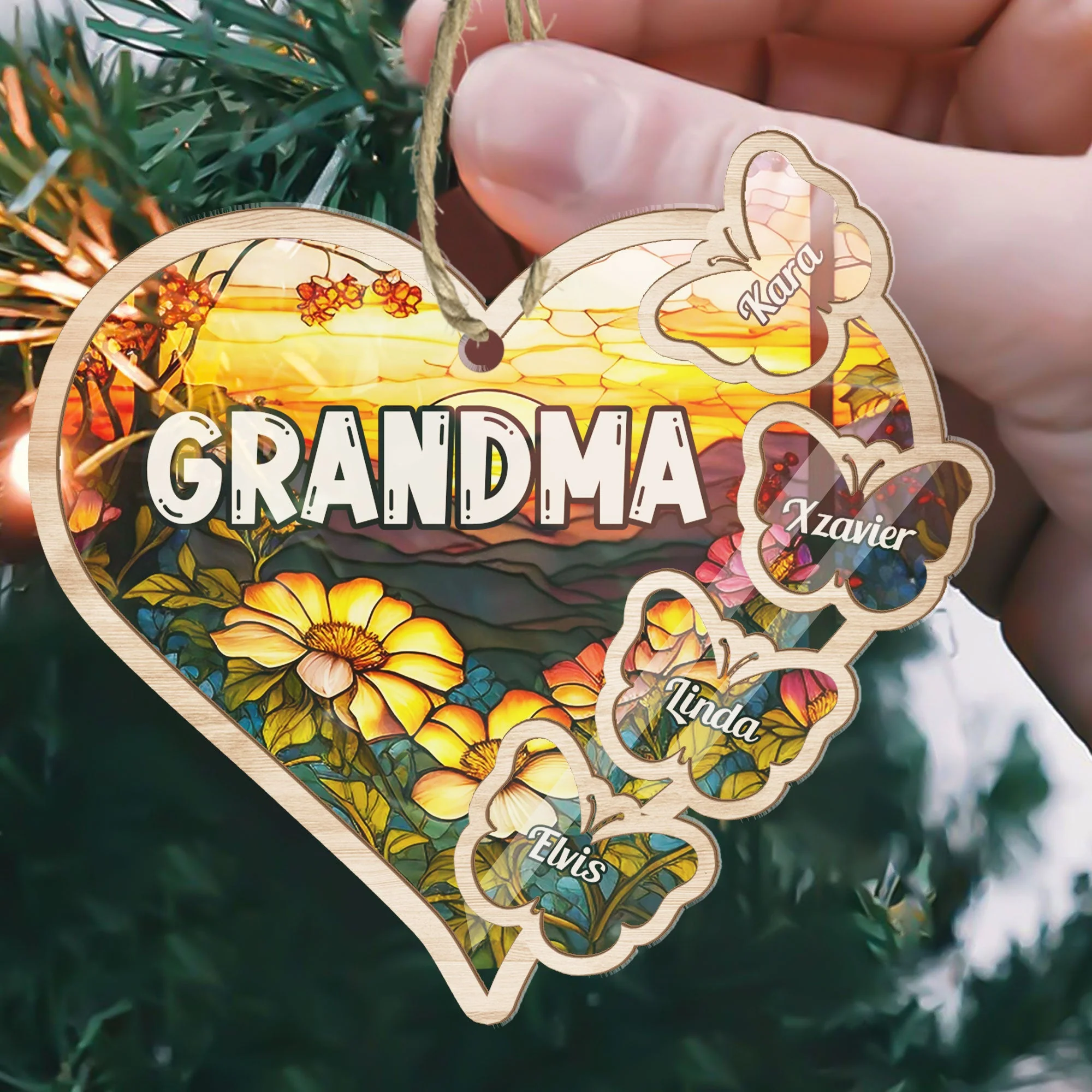 Grandma Heart - Personalized Suncatcher Ornament - Image 3