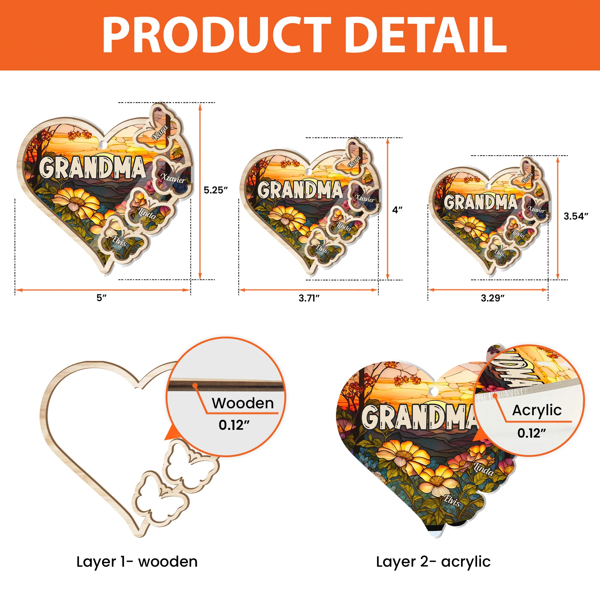 Grandma Heart - Personalized Suncatcher Ornament - Image 4