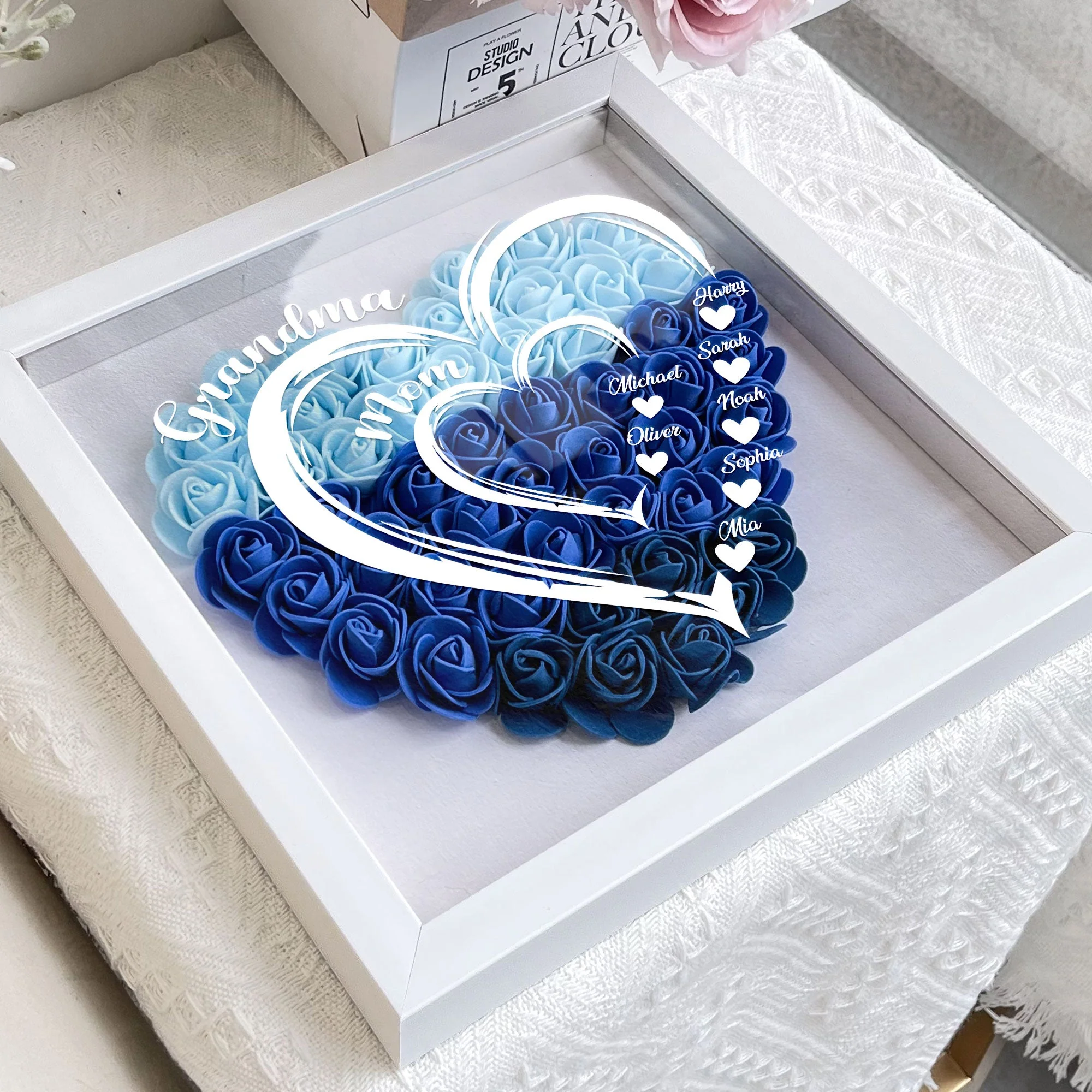 Grandma Hearts Mommy Hearts - Personalized Flower Shadow Box - Gift For Grandma - Image 3