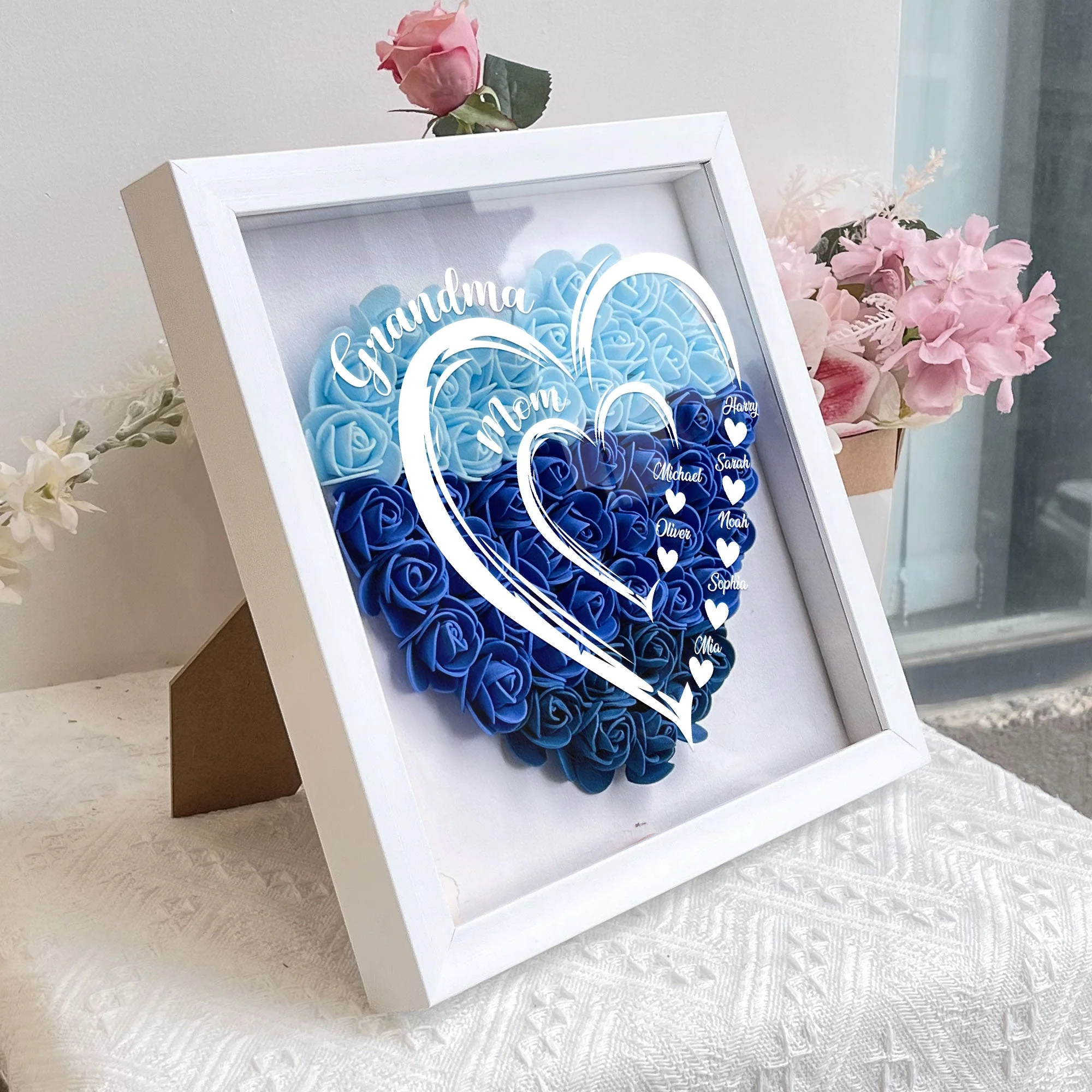 Grandma Hearts Mommy Hearts - Personalized Flower Shadow Box - Gift For Grandma - Image 4