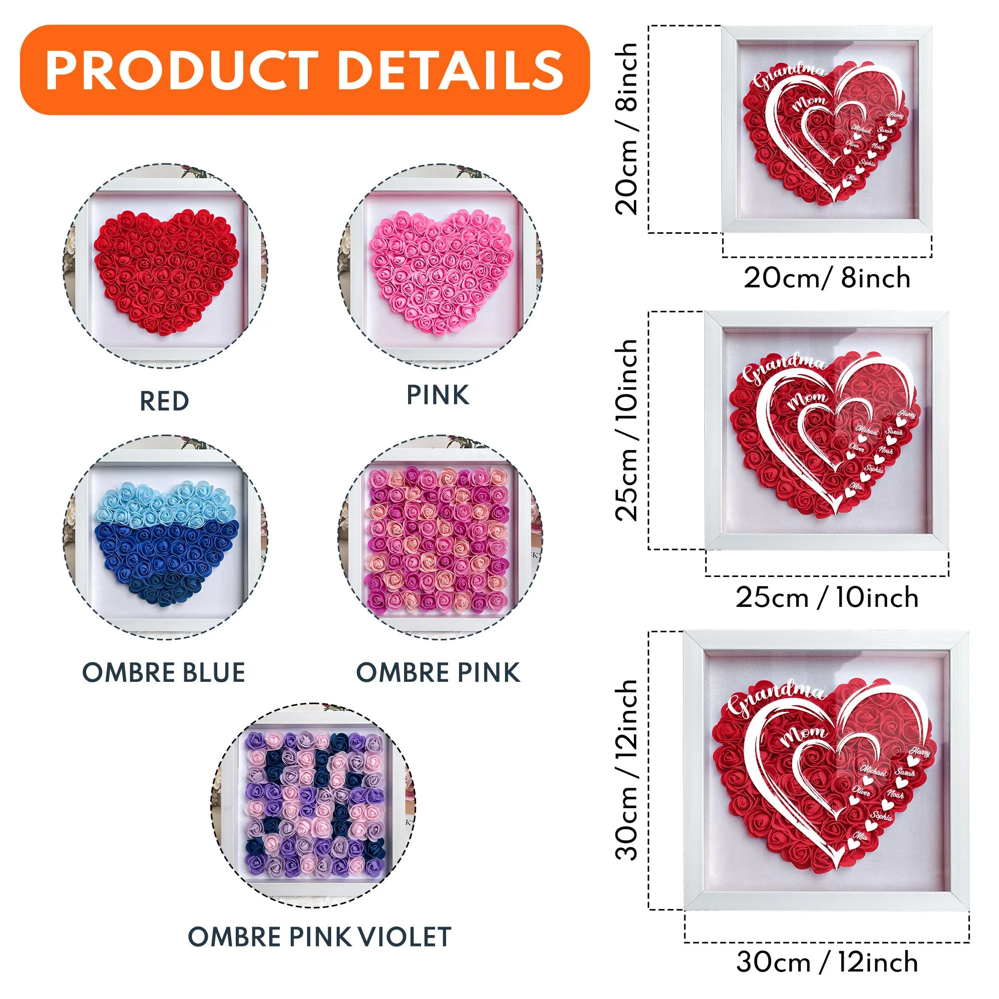 Grandma Hearts Mommy Hearts - Personalized Flower Shadow Box - Gift For Grandma - Image 7
