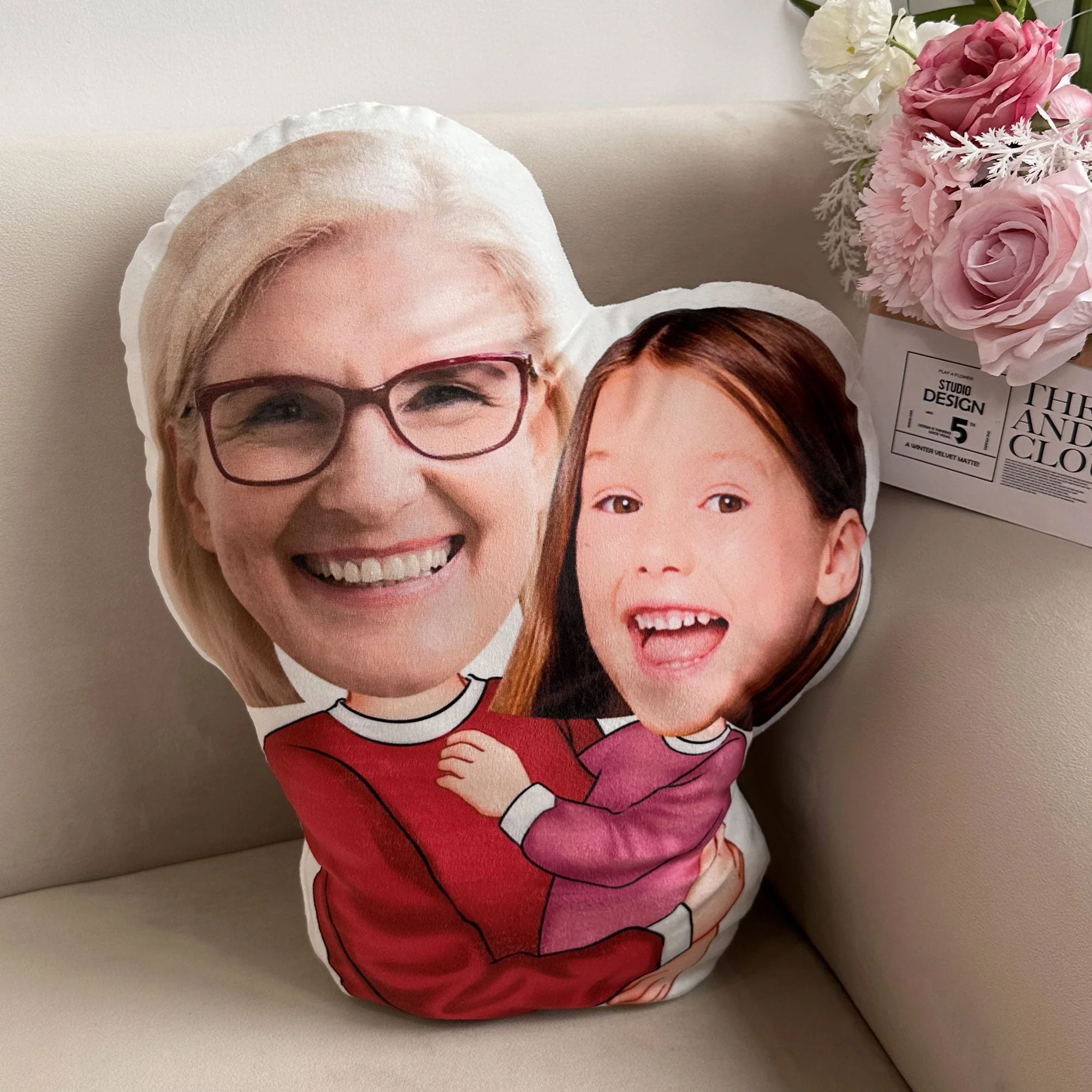 Grandma Hugging Grandkids Love - Personalized Photo Custom Shaped Pillow - Image 5