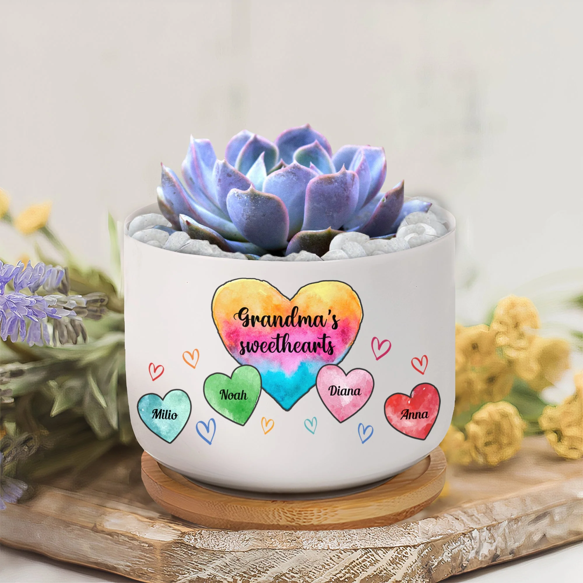 Grandma Mommy Sweethearts - Personalized Ceramic Plant Pot With Tray - Image 4