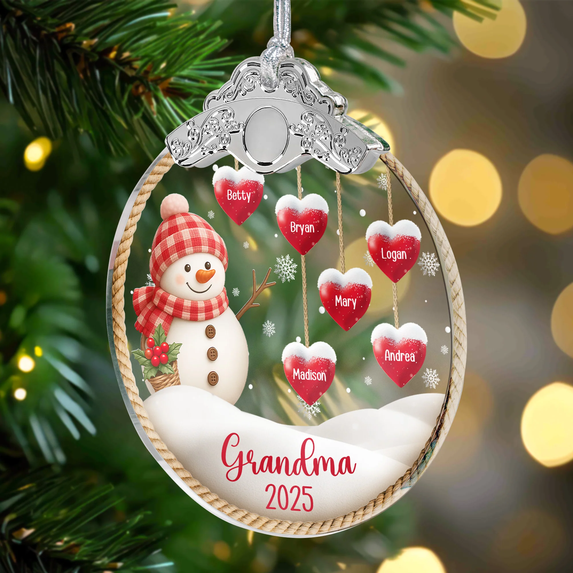 Grandma Snowman Christmas - Personalized Glass Ornament With Silver Cap - Image 3