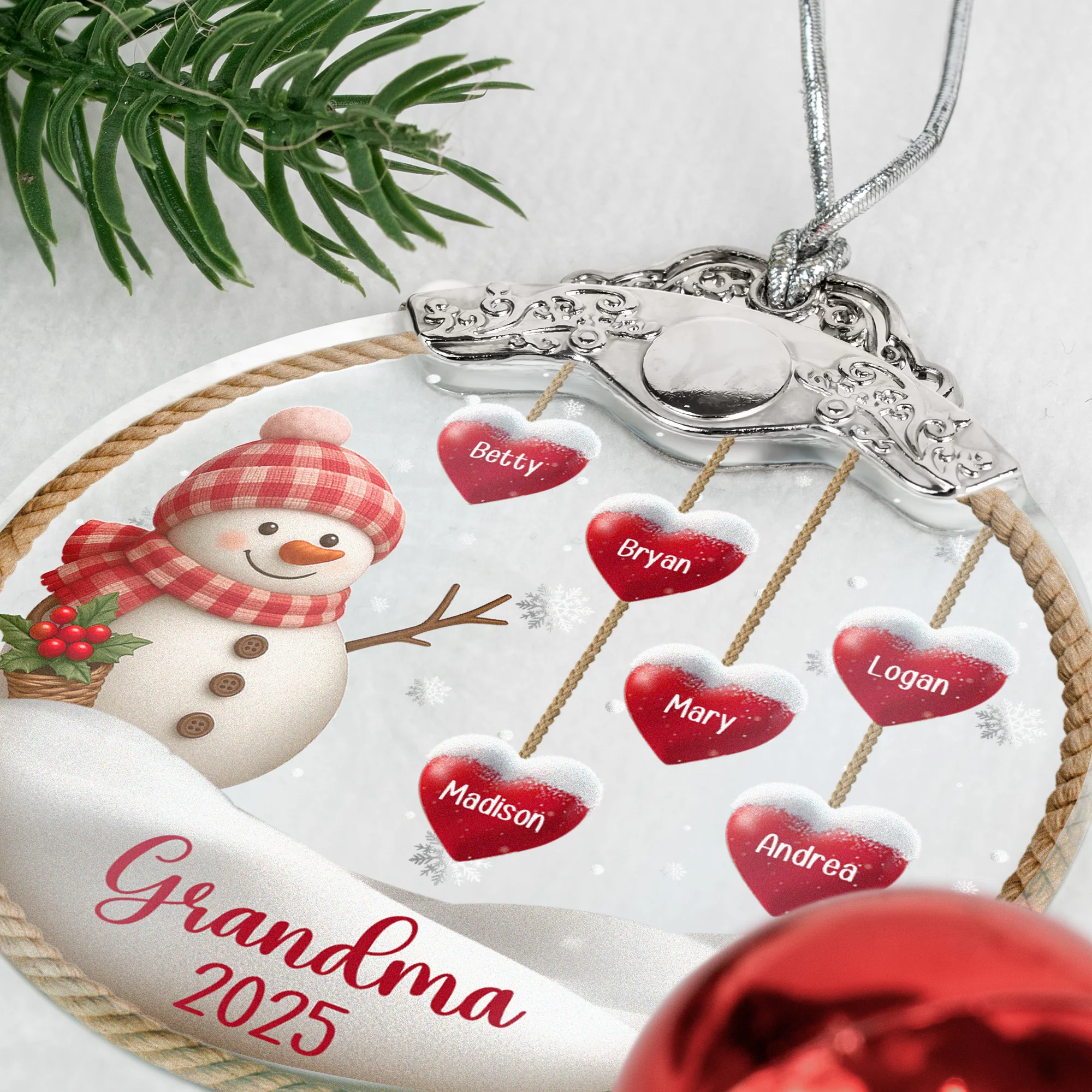 Grandma Snowman Christmas - Personalized Glass Ornament With Silver Cap - Image 4