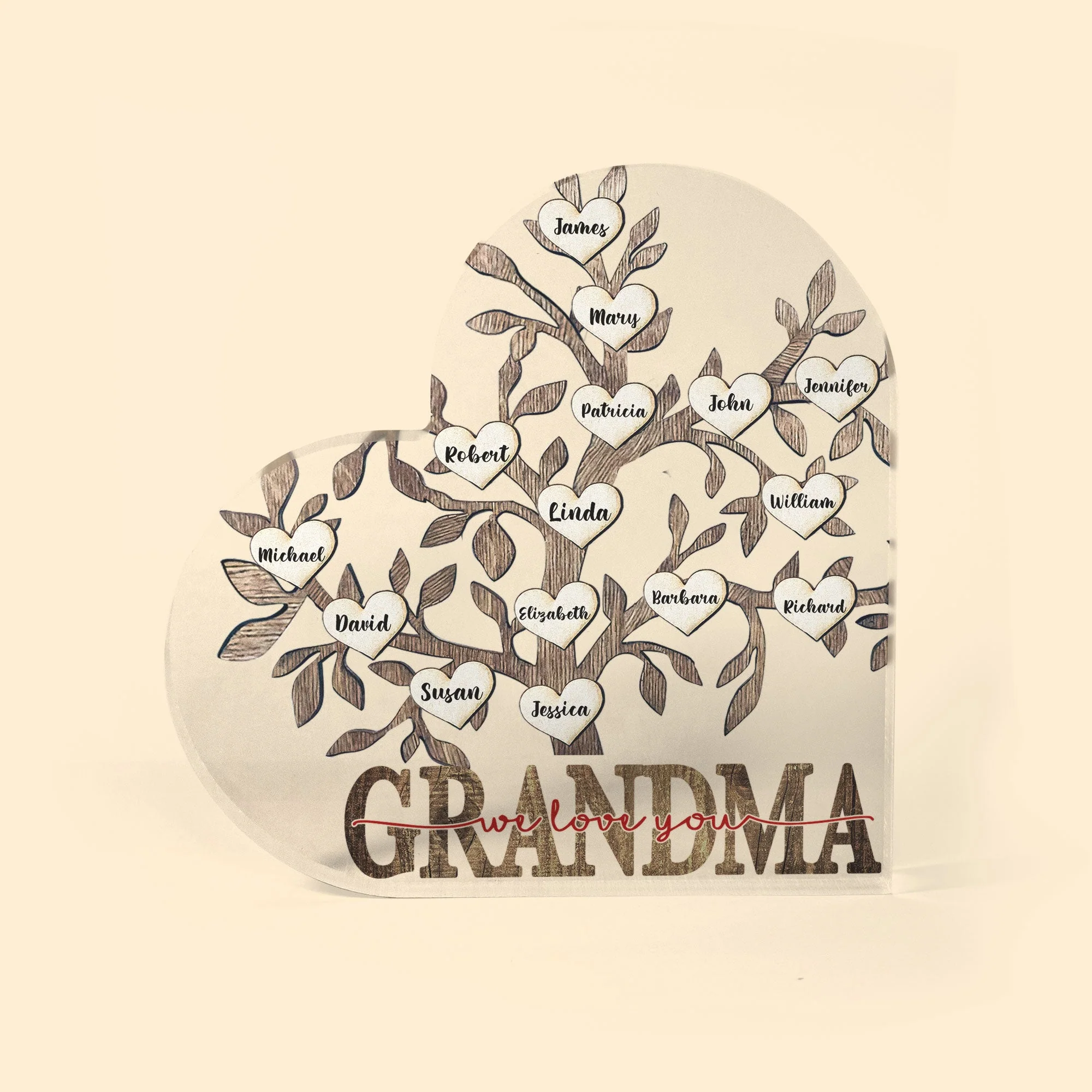 Grandma We Love You - Personalized Heart Shaped Acrylic Plaque