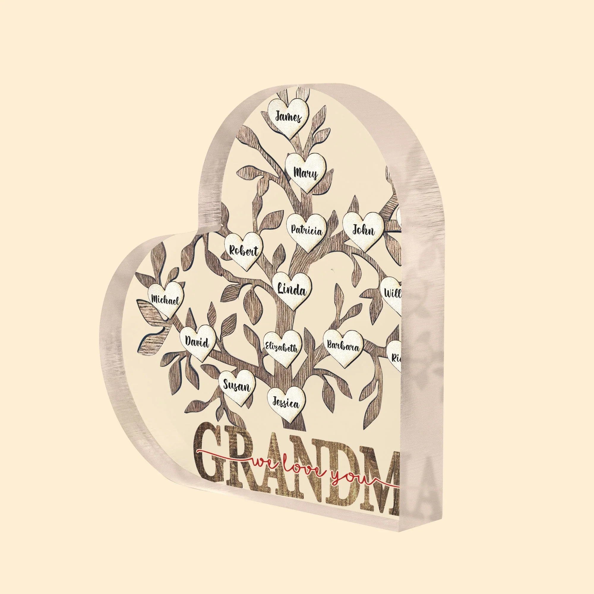 Grandma We Love You - Personalized Heart Shaped Acrylic Plaque - Image 2