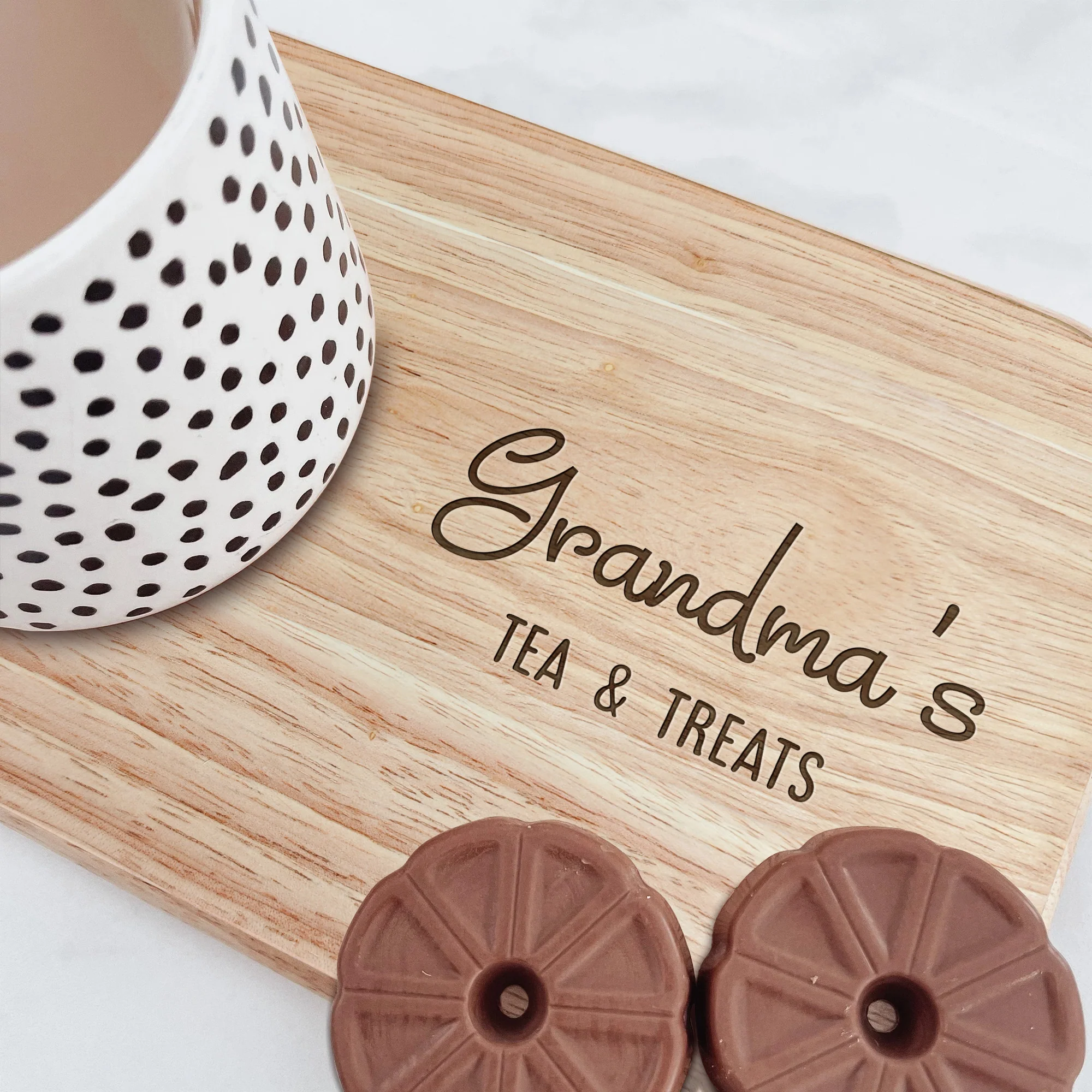 Grandma's Coffee & Treats - Custom Engraved Wooden Tea & Biscuit Board - Image 2