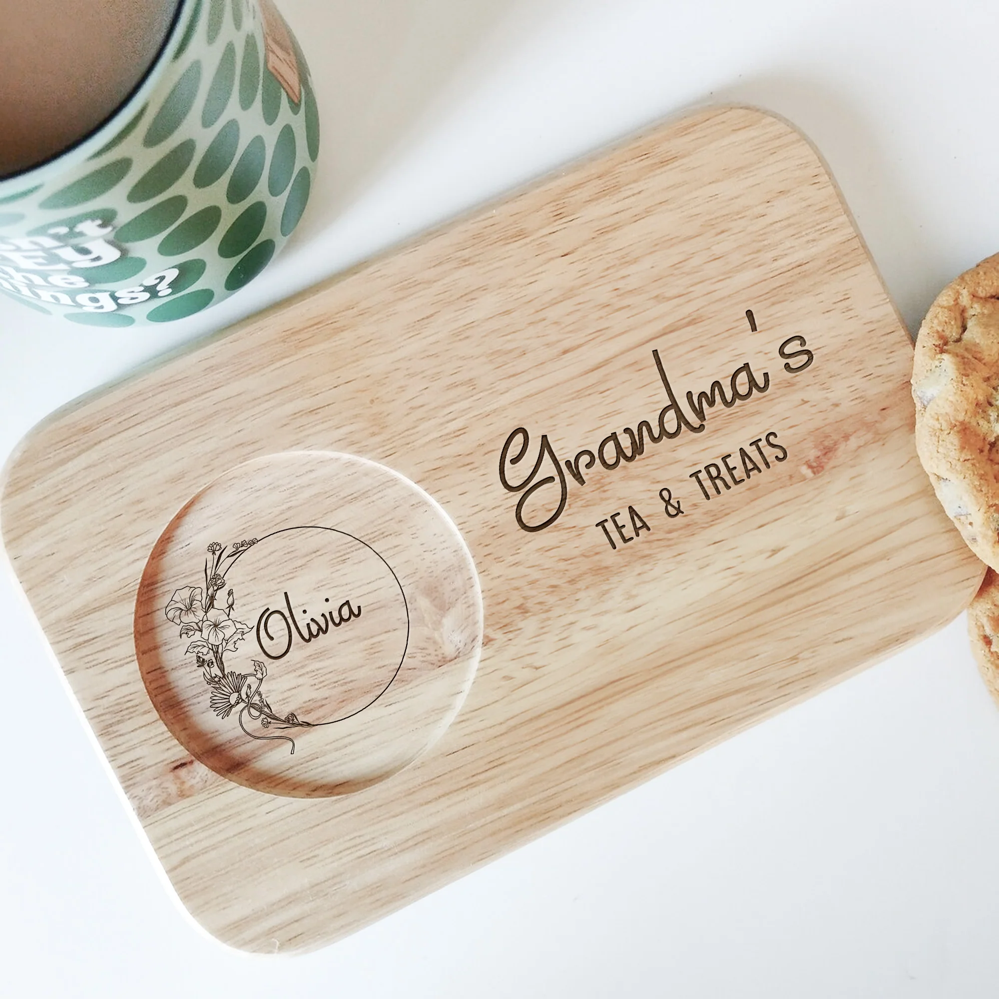 Grandma's Coffee & Treats - Custom Engraved Wooden Tea & Biscuit Board - Image 3