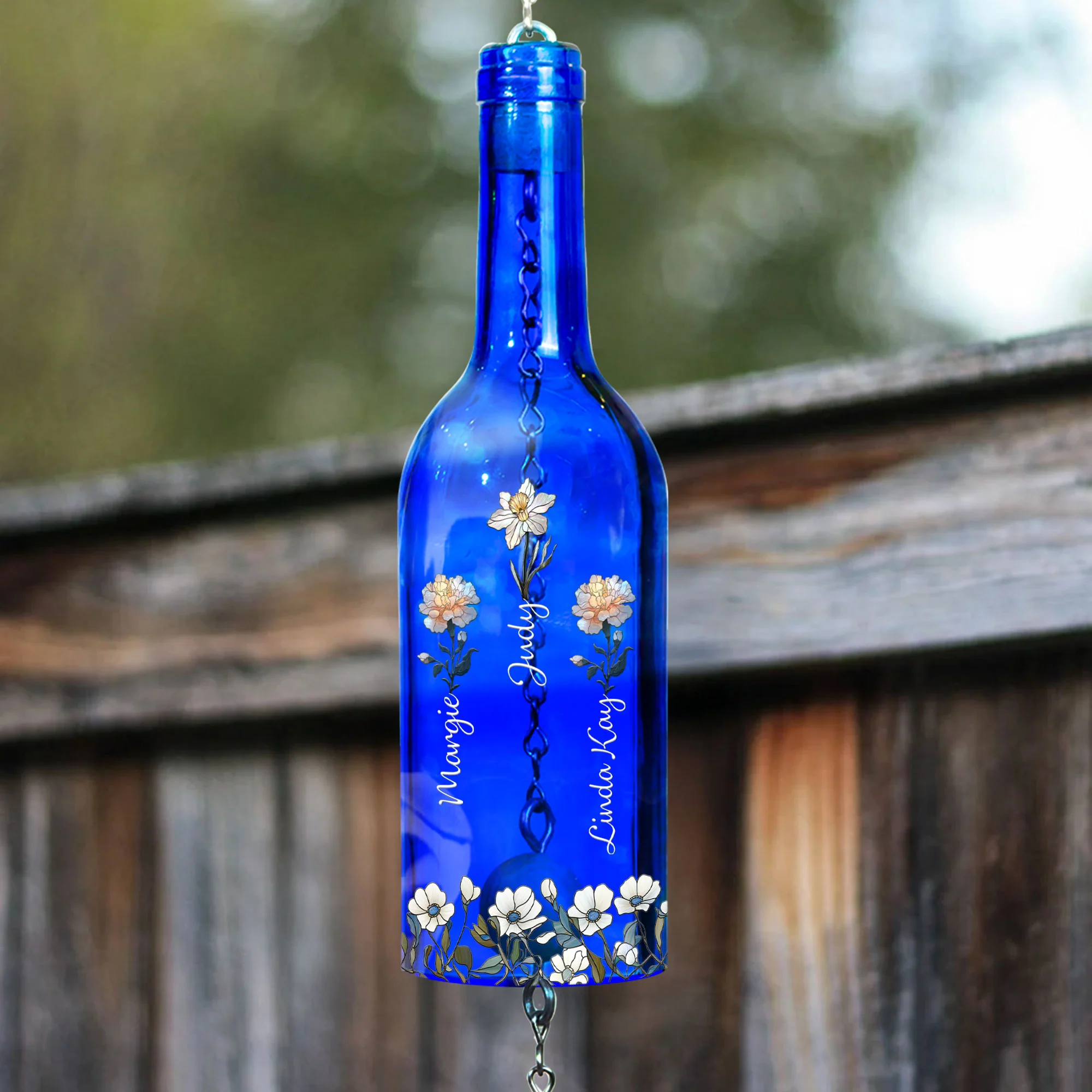 Grandma's Garden Birth Flowers - Personalized Wine Bottle Wind Chime - Image 5
