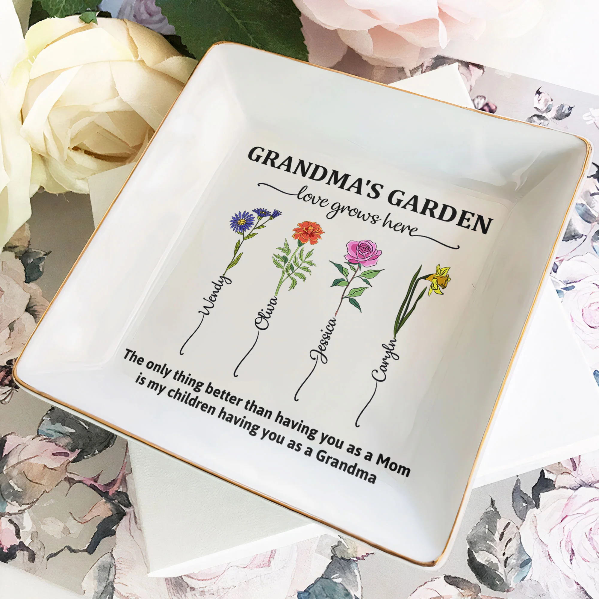 Grandma's Garden Having You As Grandmother - Custom Birth Flower - Personalized Jewelry Dish - Image 2