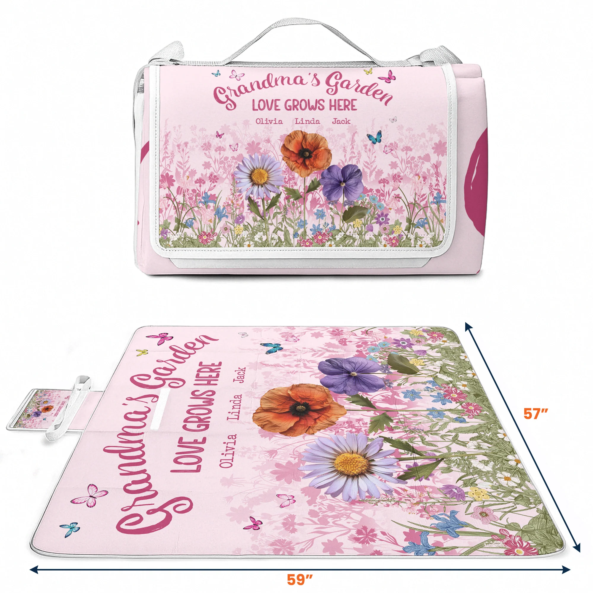 Grandma's Garden Love Grows Here - Personalized Picnic Blanket - Image 4