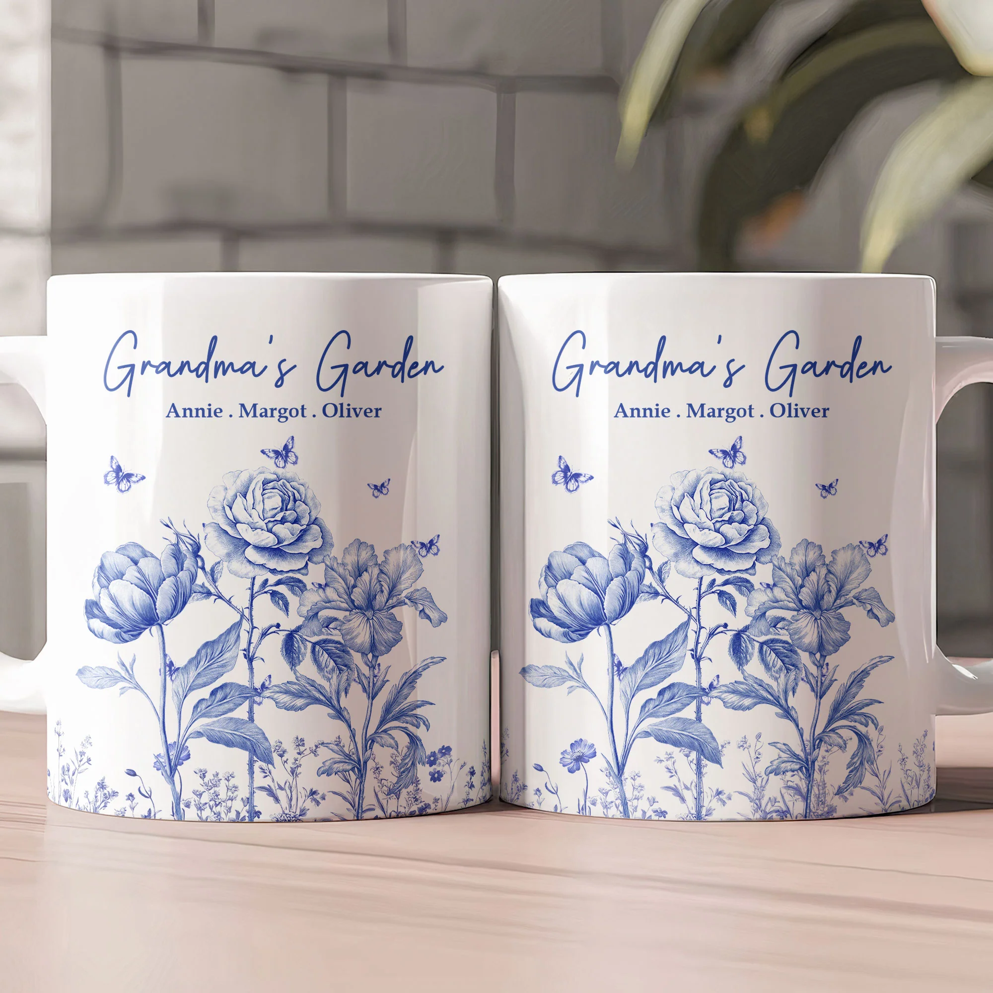 Grandma's Garden Toile Custom Birth Flowers - Personalized Mug - Gift For Grandma - Image 2