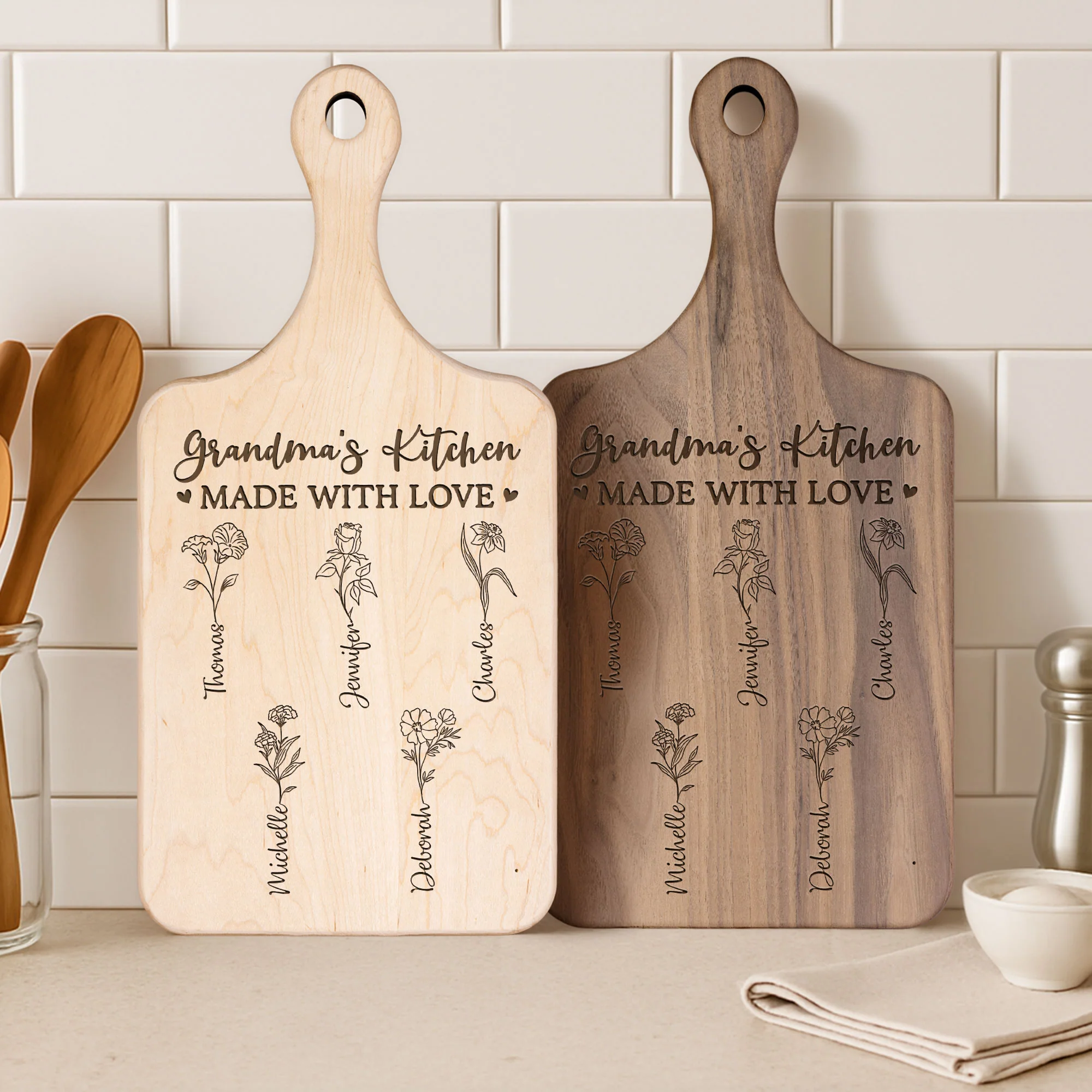 Grandma's Kitchen Made With Love - Personalized Paddle Cutting Board - Image 2