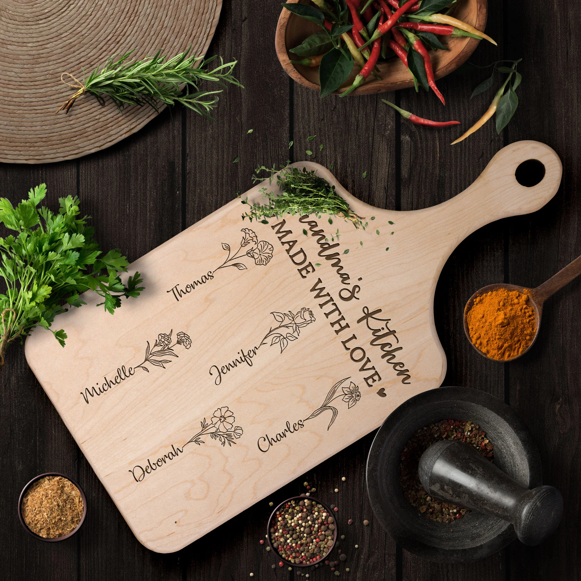 Grandma's Kitchen Made With Love - Personalized Paddle Cutting Board - Image 4