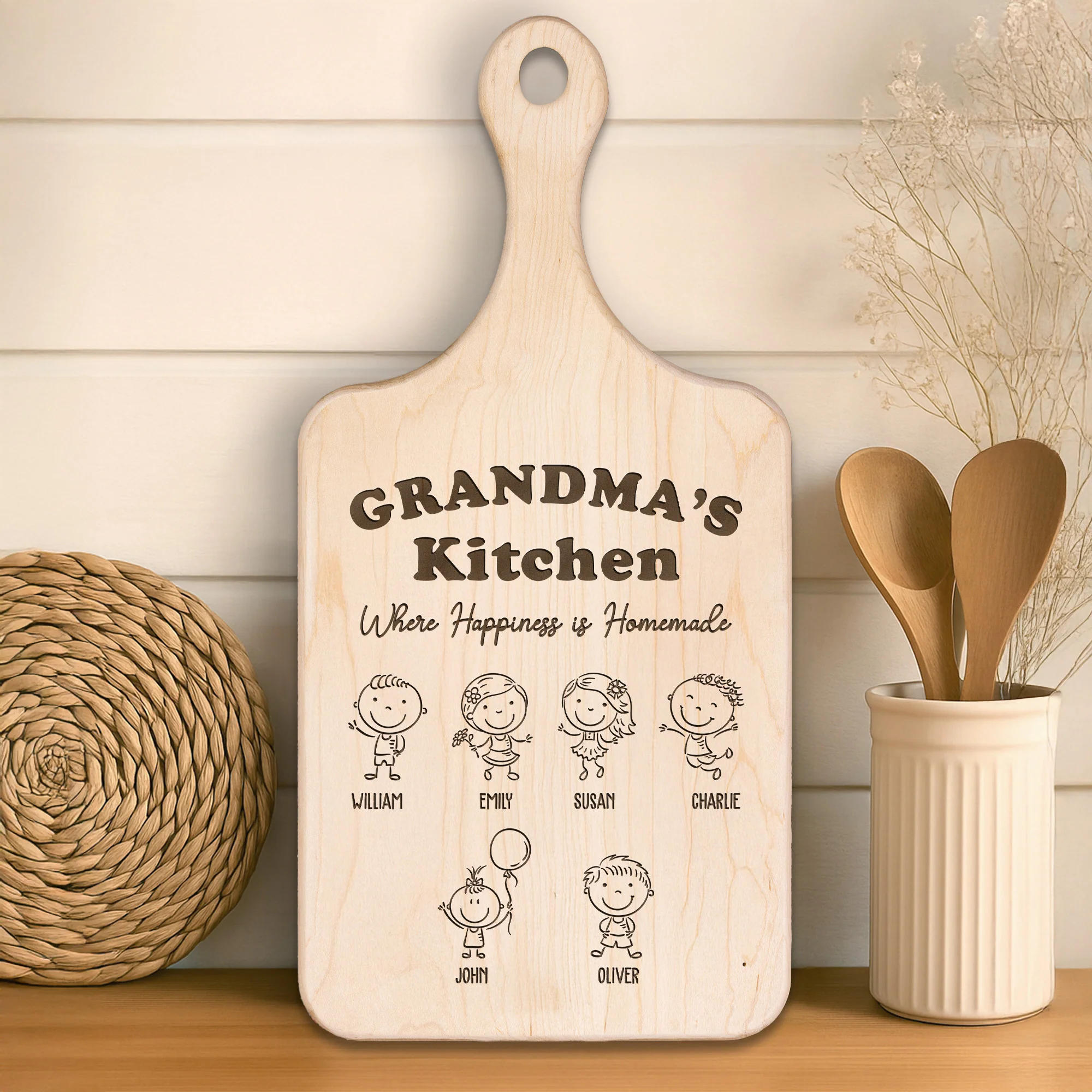 Grandma's Kitchen Where Happiness Is Homemade - Personalized Paddle Cutting Board