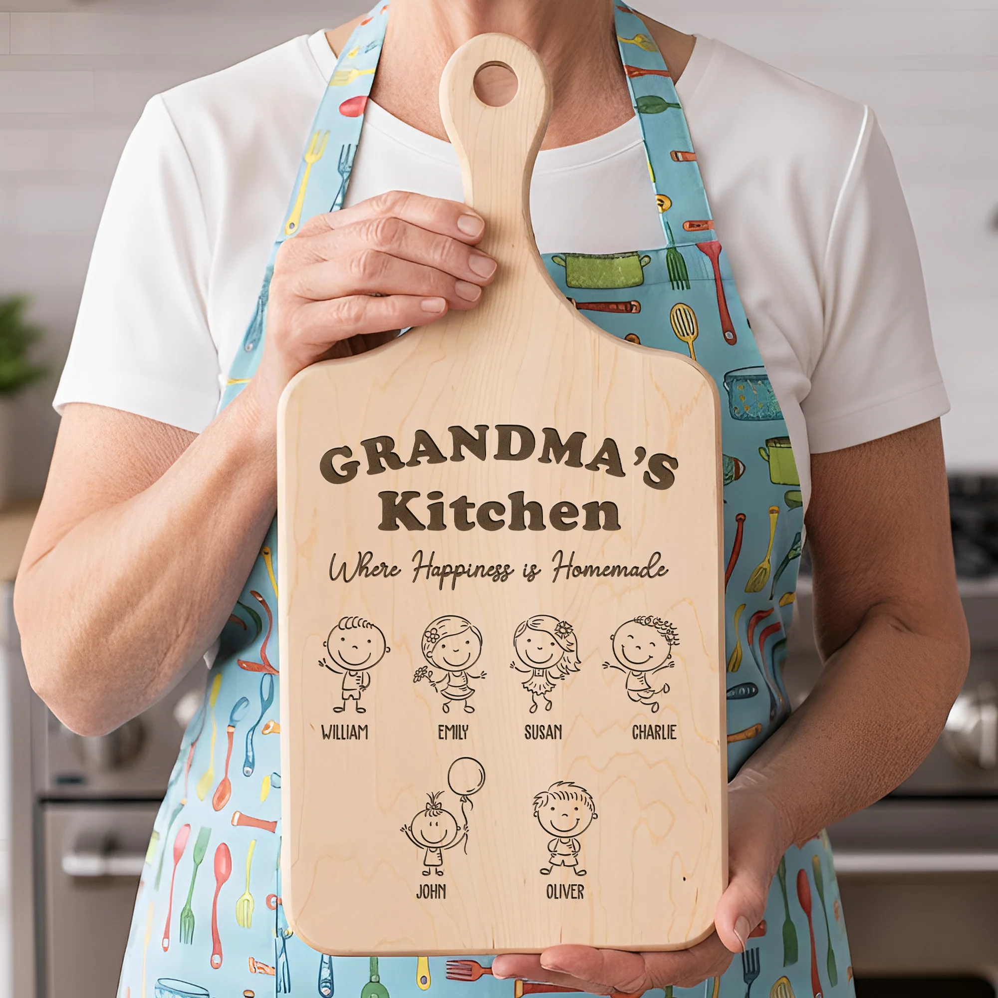 Grandma's Kitchen Where Happiness Is Homemade - Personalized Paddle Cutting Board - Image 3