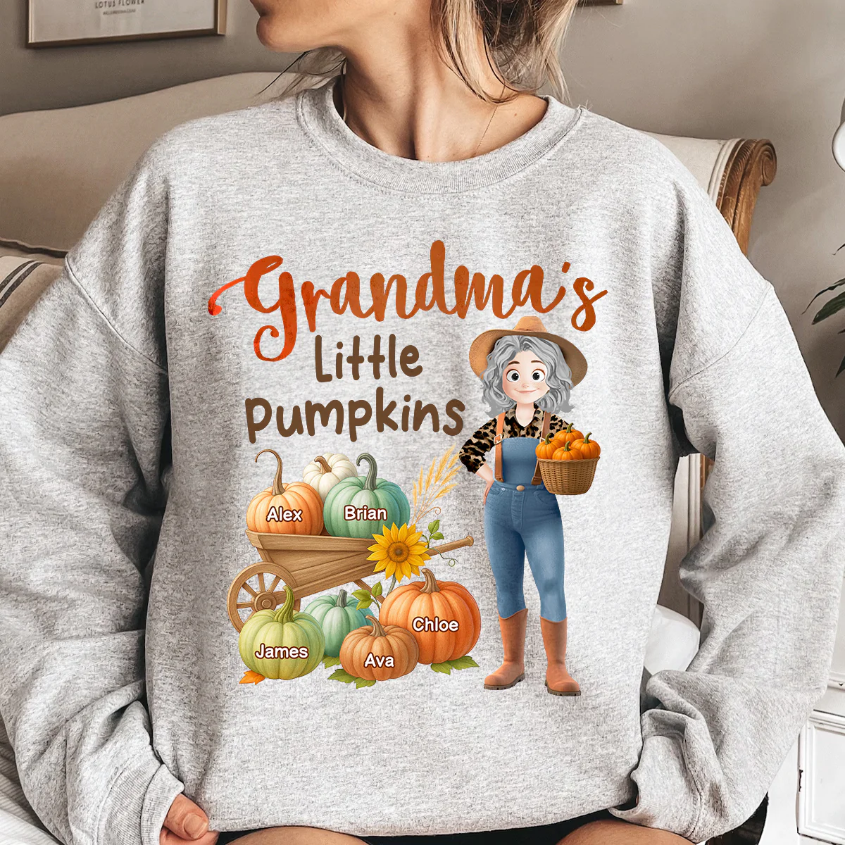 Grandma's Little Pumpkins Love Nana Life Kids, Grandkids Names - Personalized Shirt - Image 4
