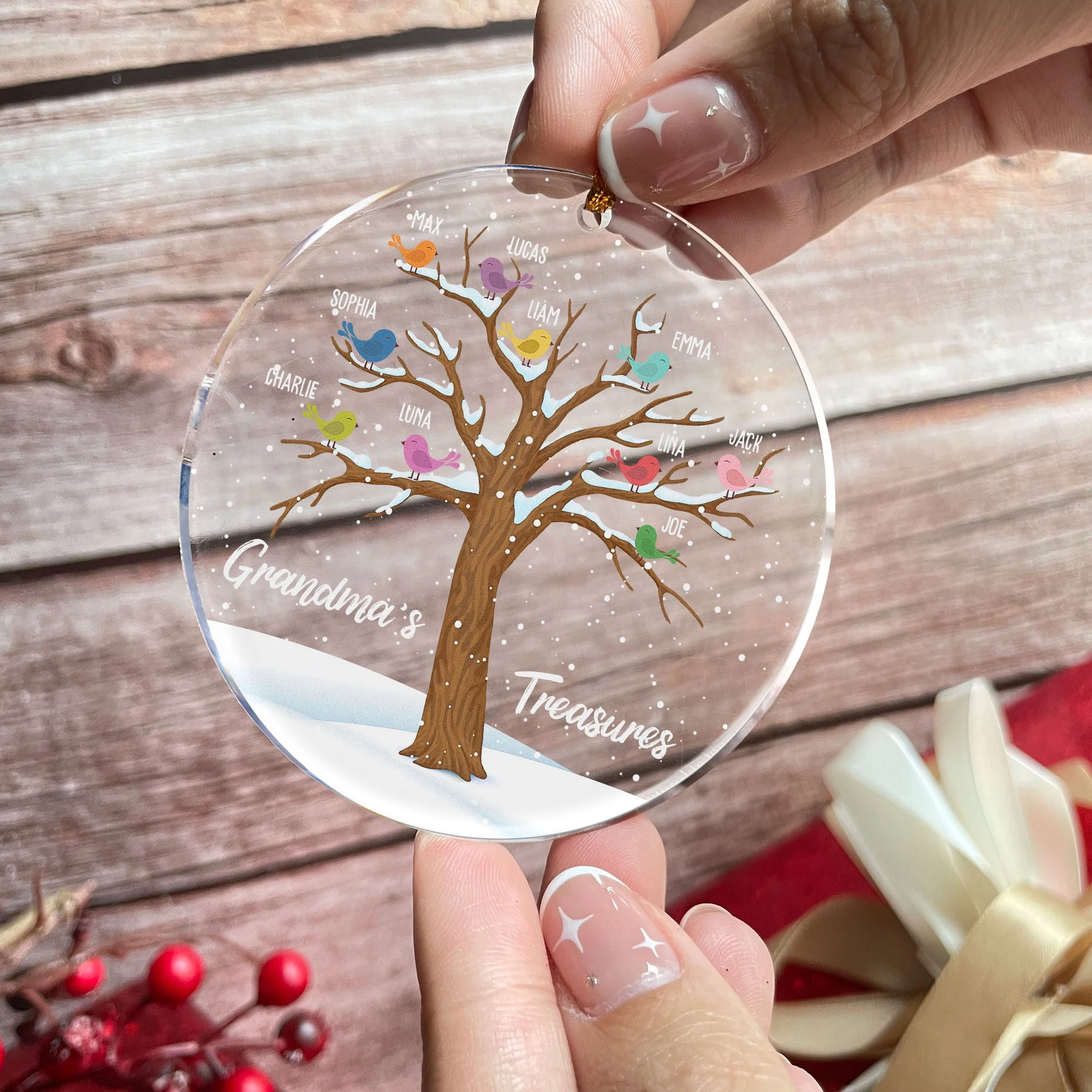 Grandma's Treasures - Personalized Circle Acrylic Ornament - Image 2