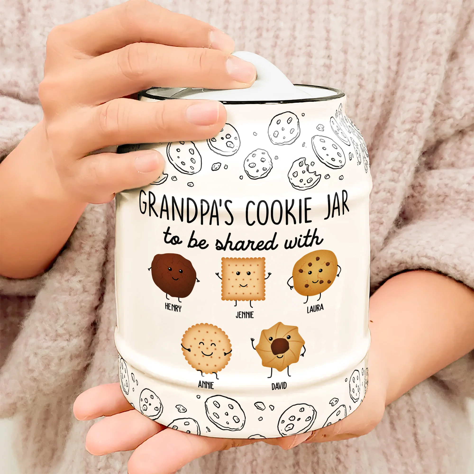 Grandpa & Grandma's Cookie Jar To Be Shared With Kids - Personalized Cookie Jar - Image 4