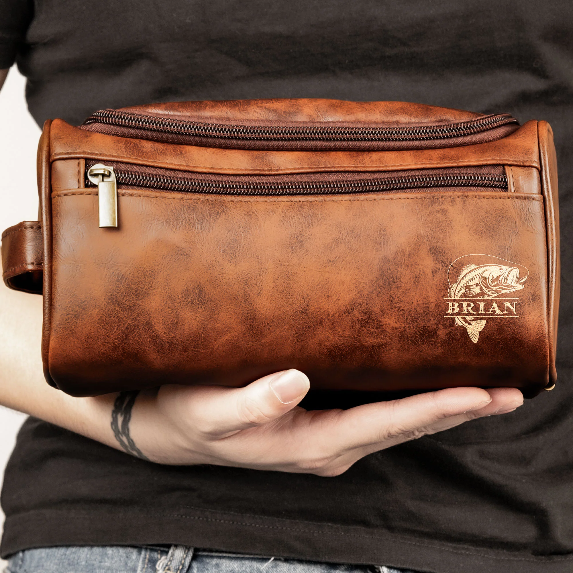 Grandpa Hobby Monogram - Personalized Leather Toiletry Bag - Image 5